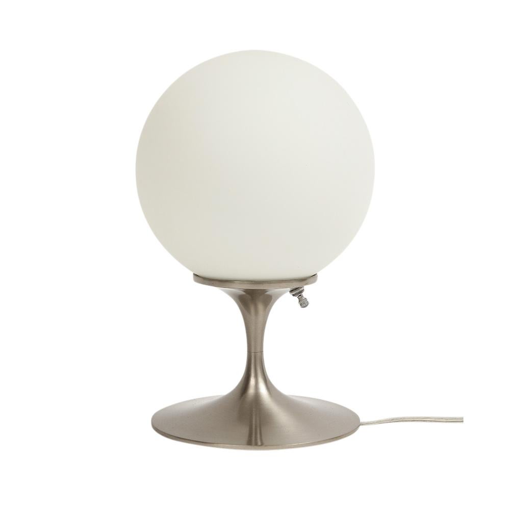 American Laurel Lamp, Frosted Glass, Brushed Chrome-Plated Steel, Signed For Sale