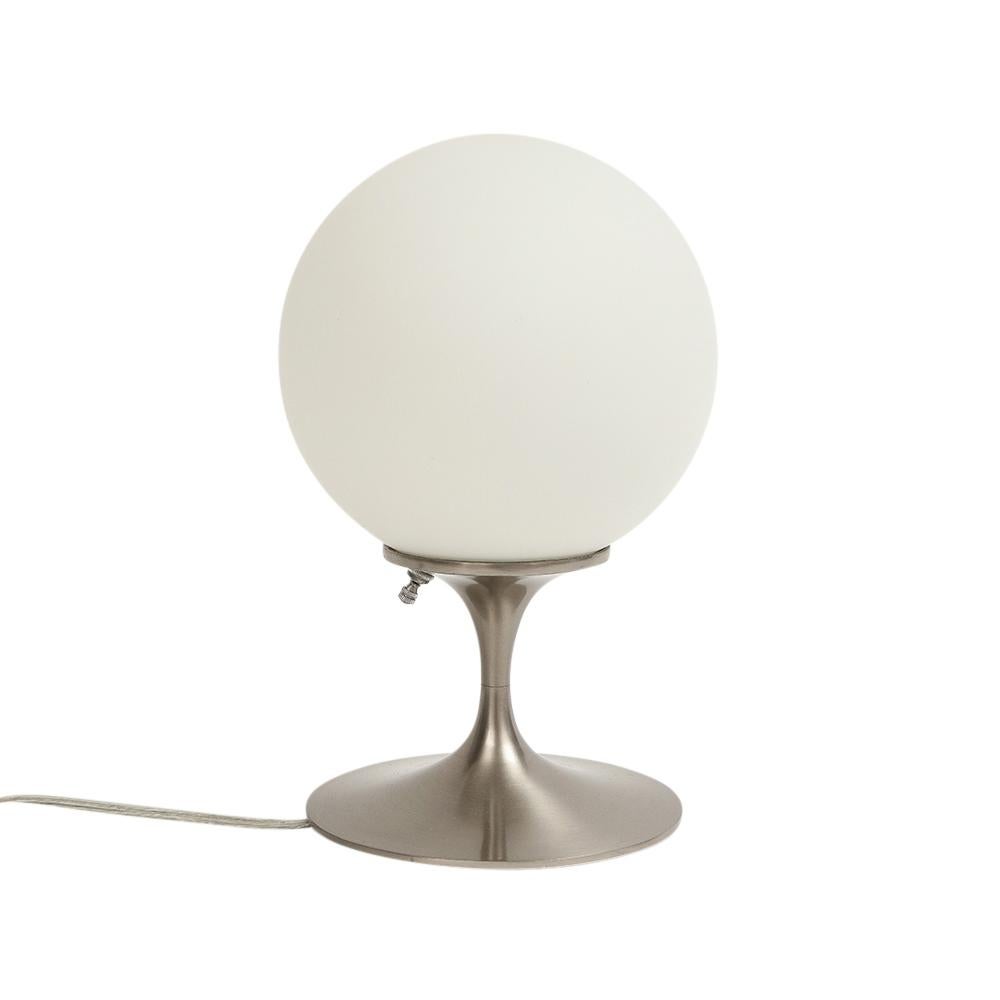 Laurel Lamp, Frosted Glass, Brushed Chrome-Plated Steel, Signed In Good Condition For Sale In New York, NY