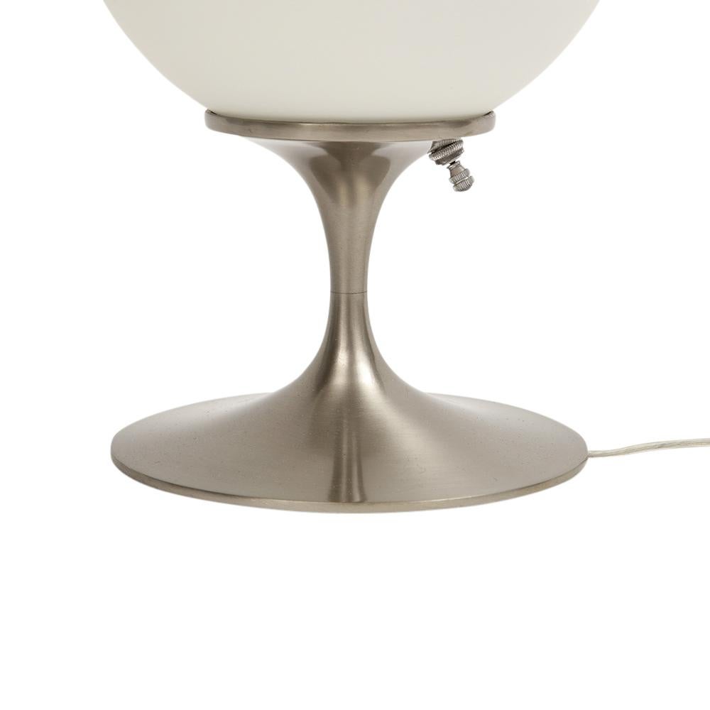 Laurel Lamp, Frosted Glass, Brushed Chrome-Plated Steel, Signed For Sale 1