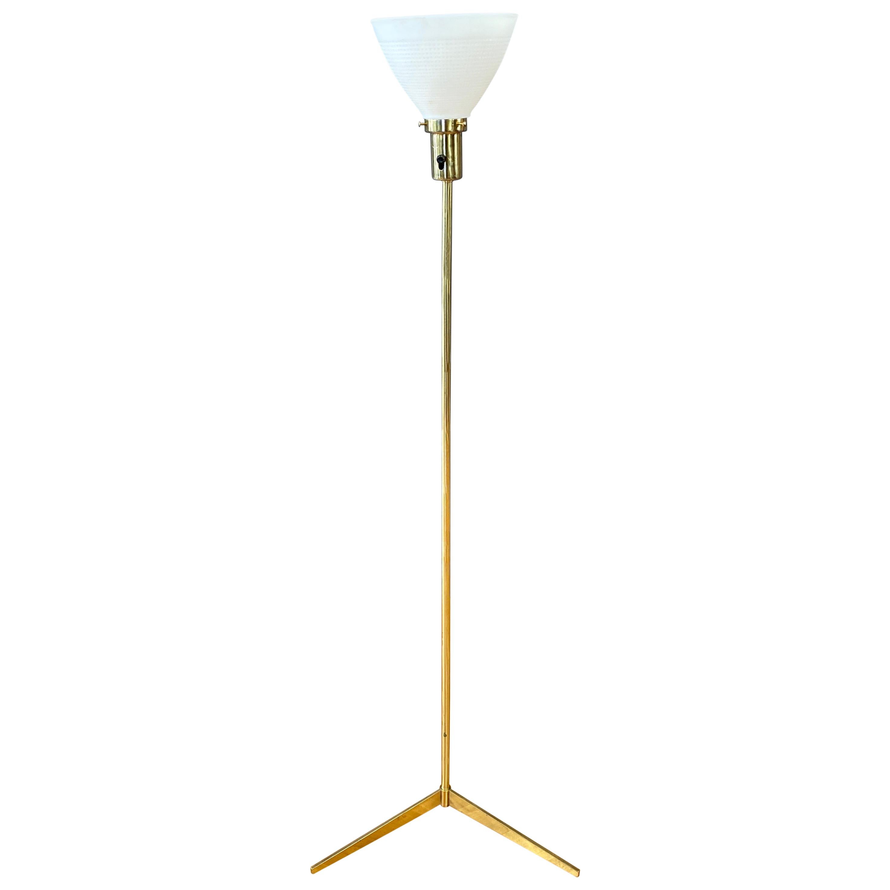 Laurel Lamp Paul McCobb Style Brass Tripod Base Floor Lamp, 1950s