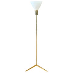 Vintage Laurel Lamp Paul McCobb Style Brass Tripod Base Floor Lamp, 1950s
