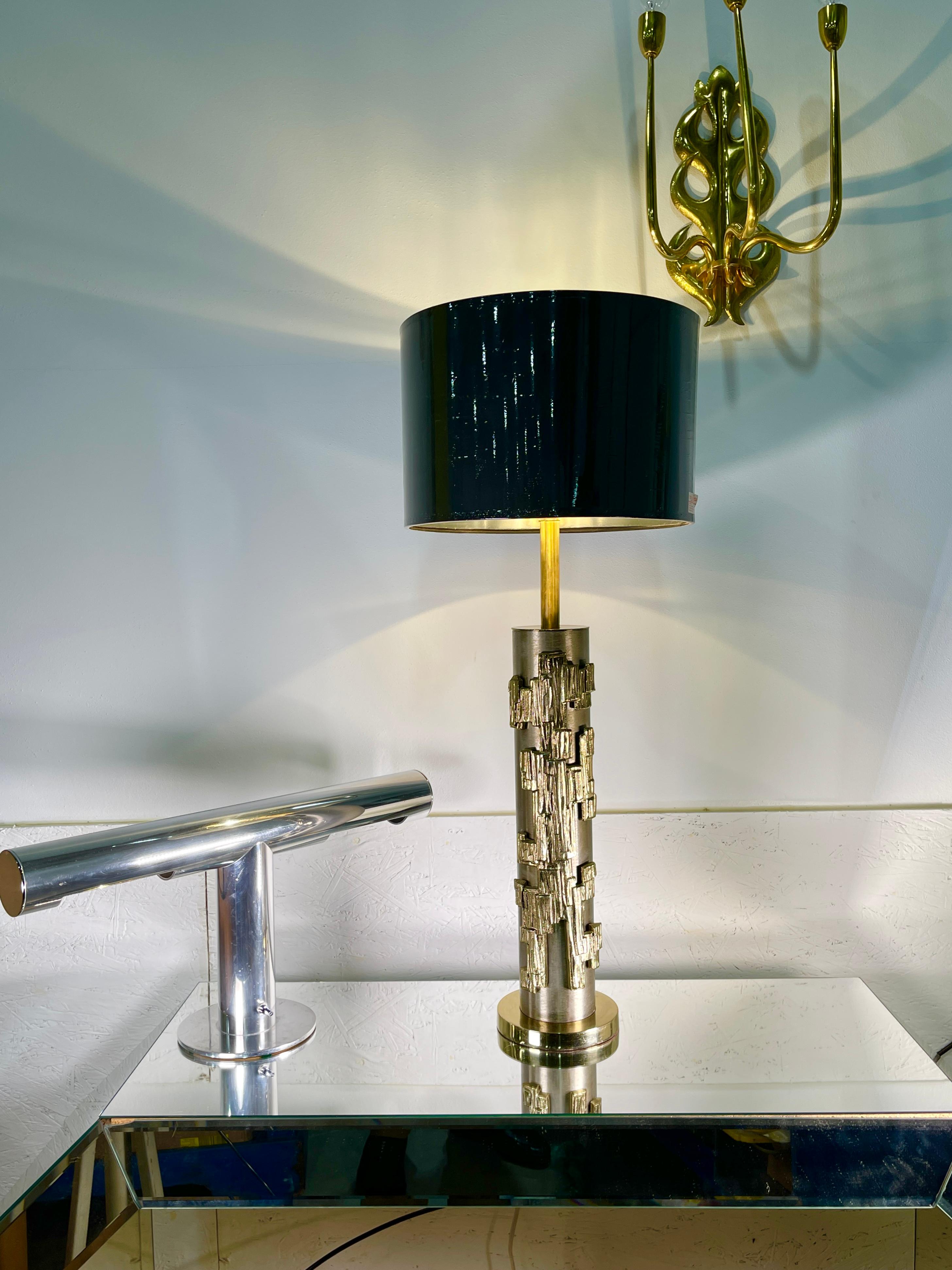 Laurel Lamp with Fantoni Style Applique Stainless & Brass For Sale 8