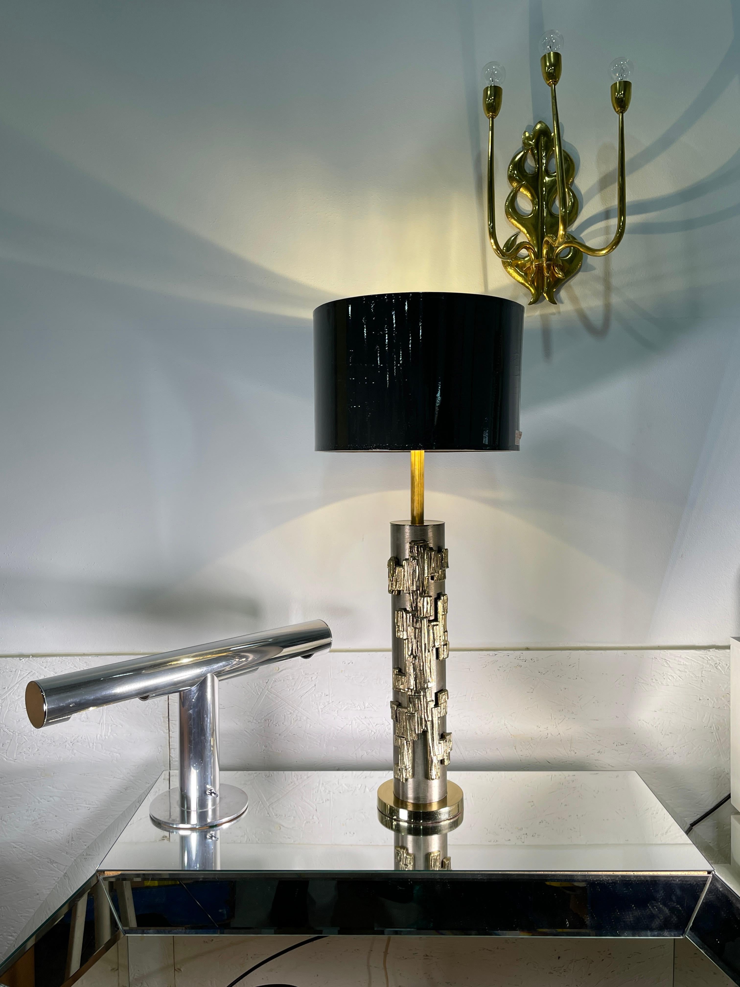 Laurel Lamp with Fantoni Style Applique Stainless & Brass For Sale 9