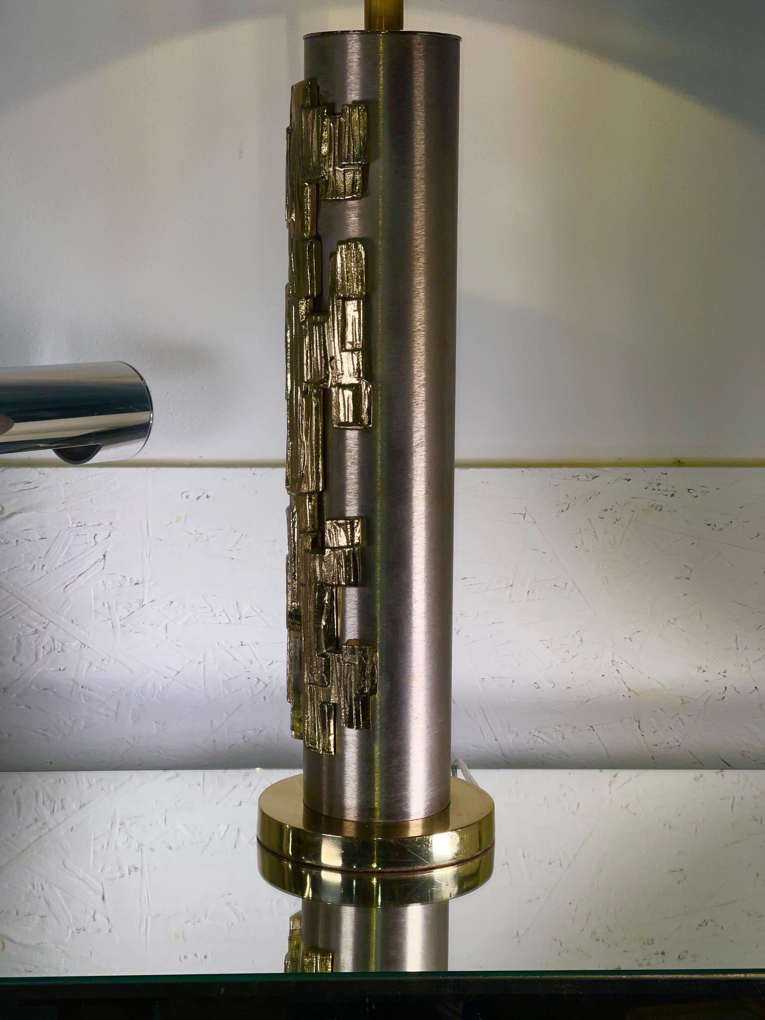 Laurel Lamp with Fantoni Style Applique Stainless & Brass For Sale 11