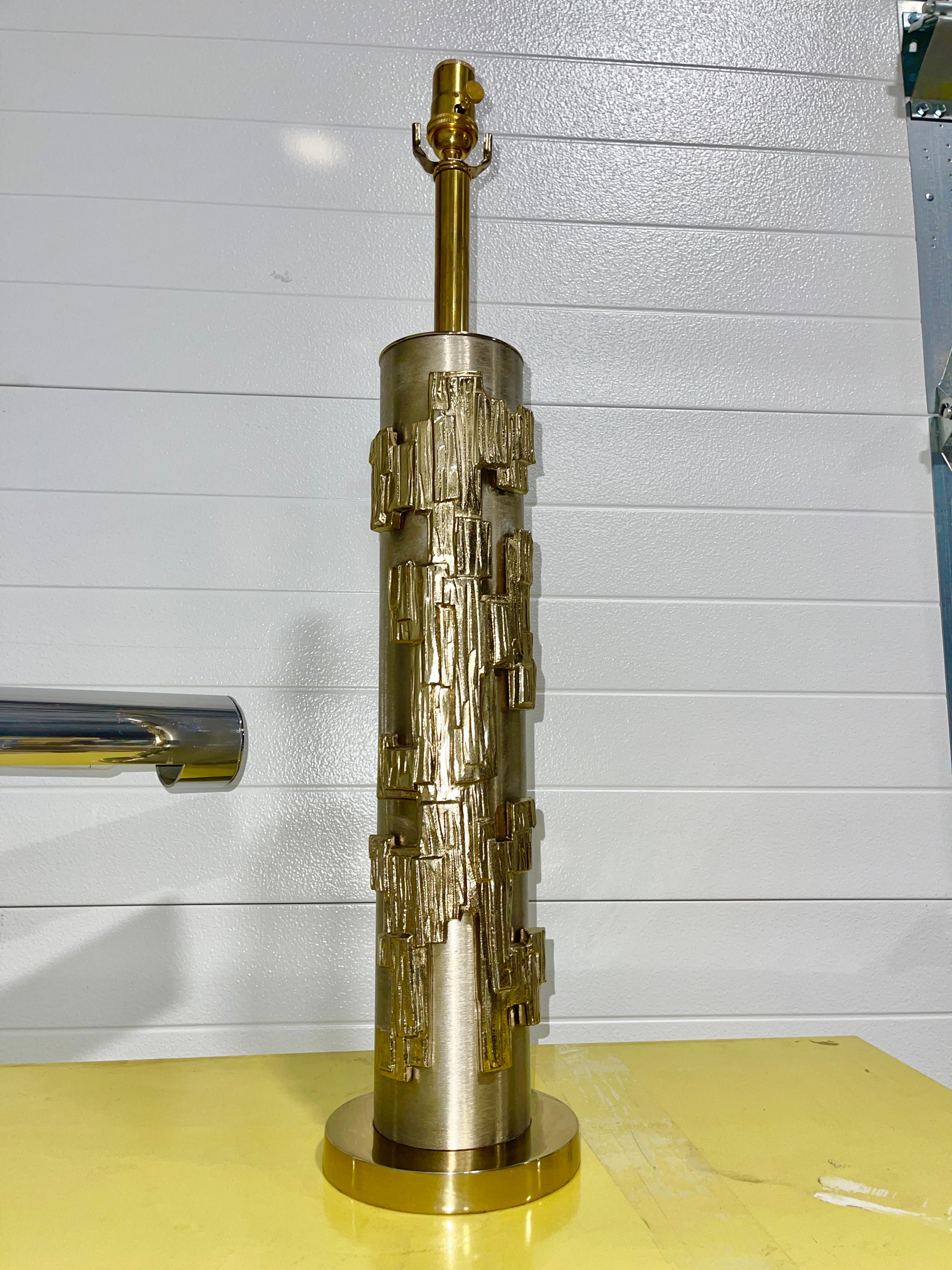 American Laurel Lamp with Fantoni Style Applique Stainless & Brass For Sale
