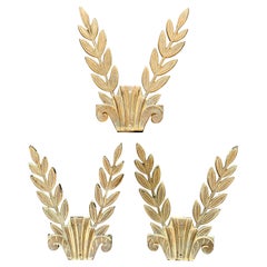 Laurel Leaf Appliqués/Sconces in Bronze, Art Deco, Set of 3