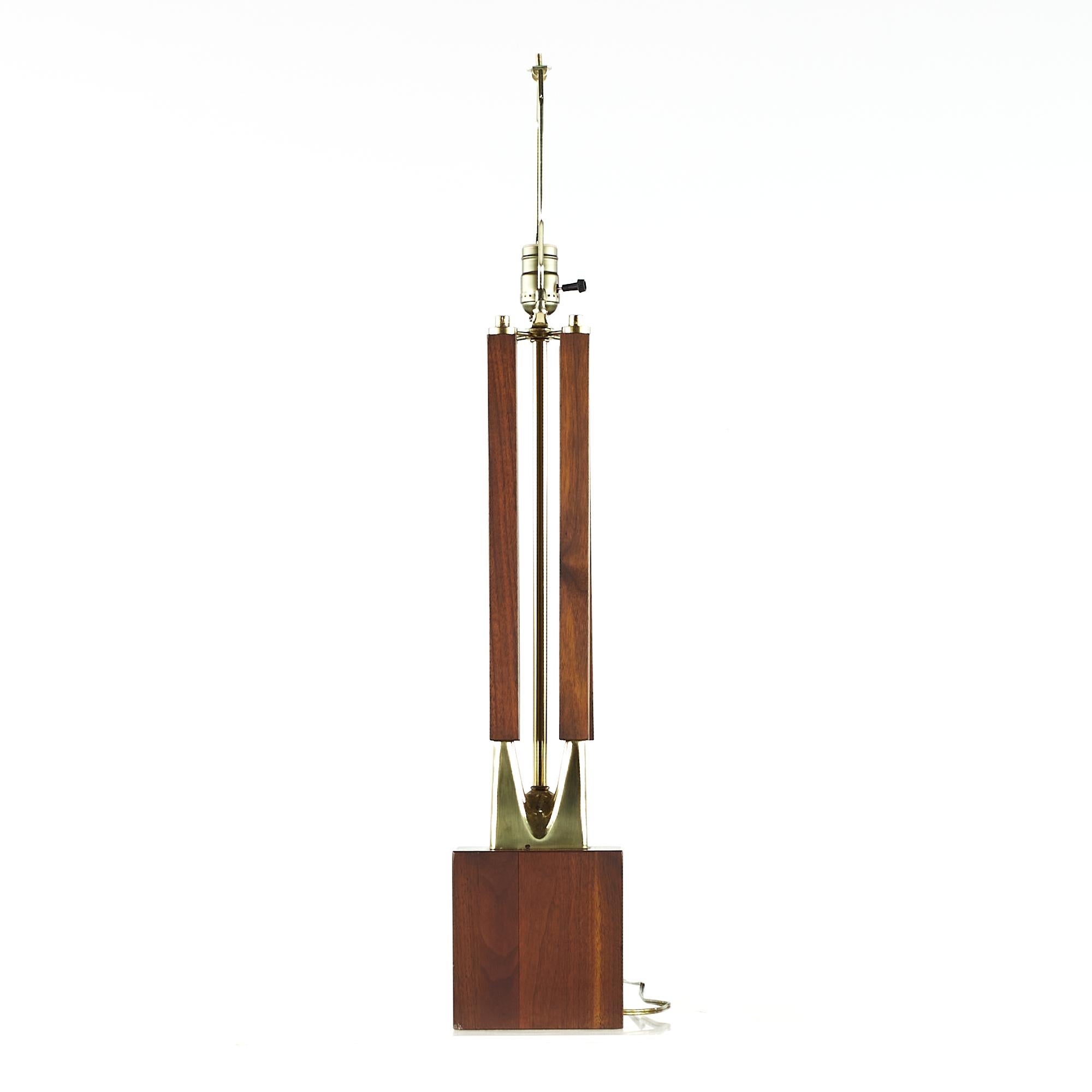 Laurel Midcentury Brass and Walnut Table Lamps, Pair For Sale 1