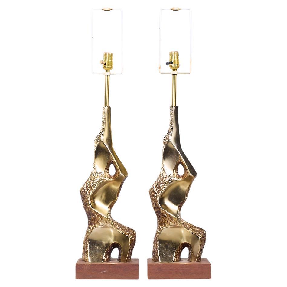 Laurel Mid Century Brutalist Messing Tischlampen - Paar