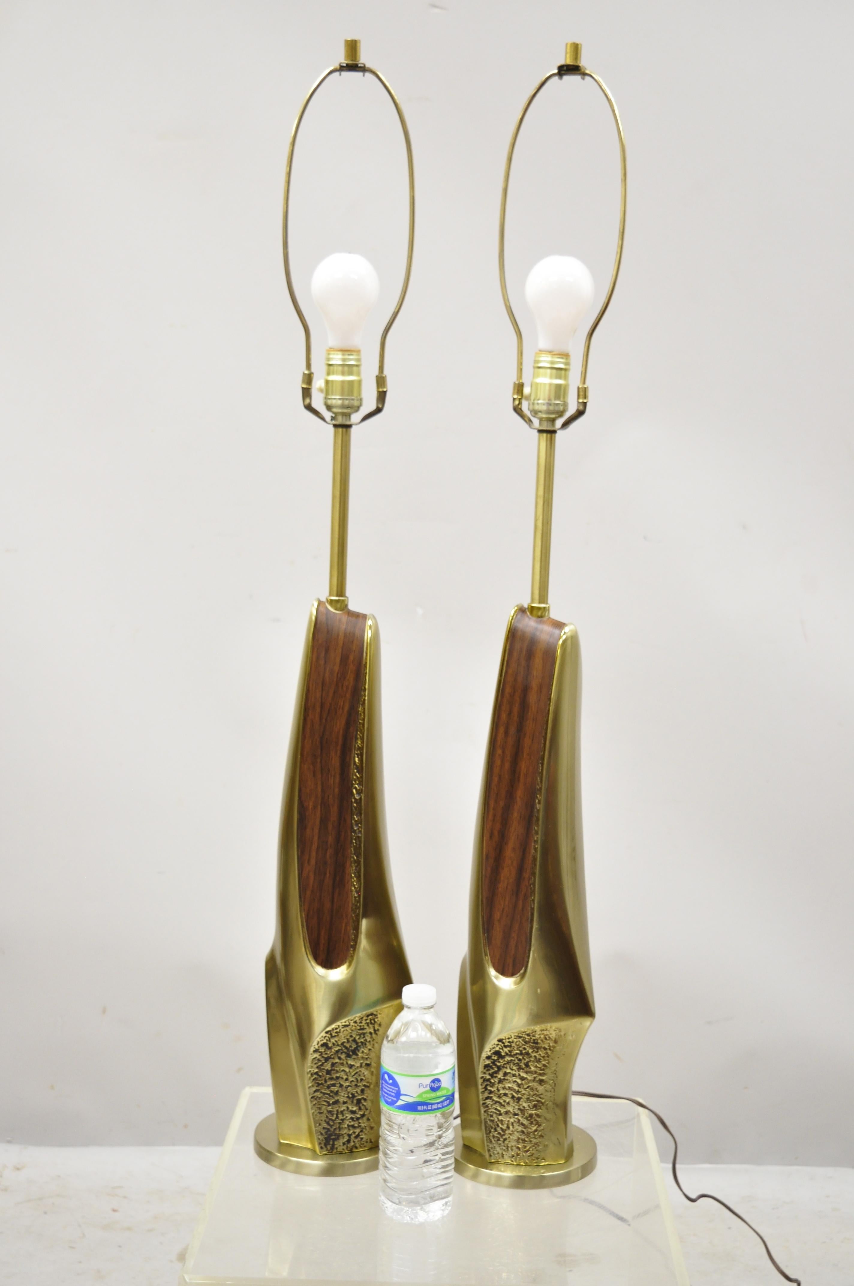 Laurel Midcentury Brutalist Modernist Brass Sculptural Table Lamps, a Pair en vente 3