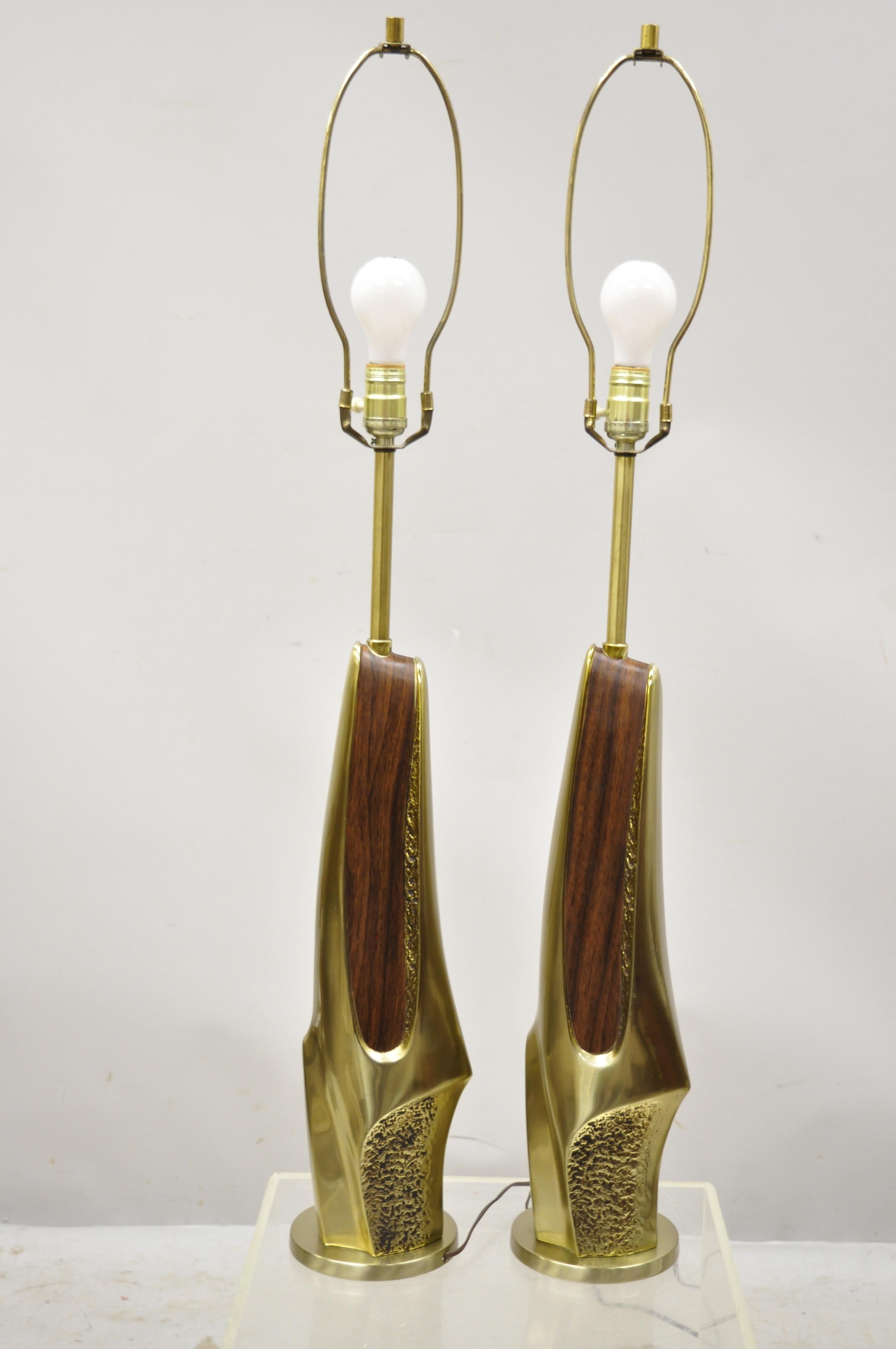 Laurel Midcentury Brutalist Modernist Brass Sculptural Table Lamps, a Pair For Sale 5