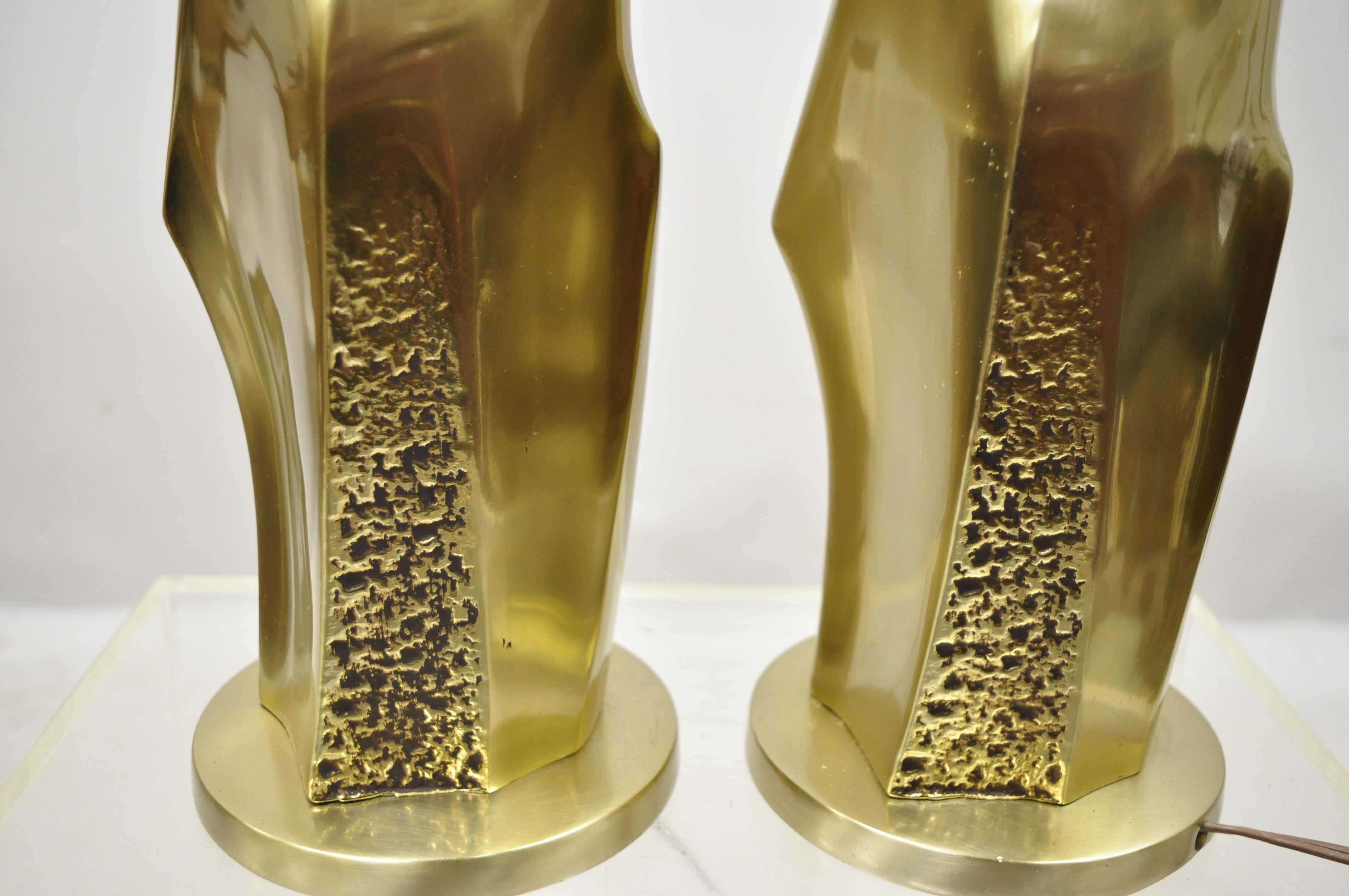 20th Century Laurel Midcentury Brutalist Modernist Brass Sculptural Table Lamps, a Pair For Sale