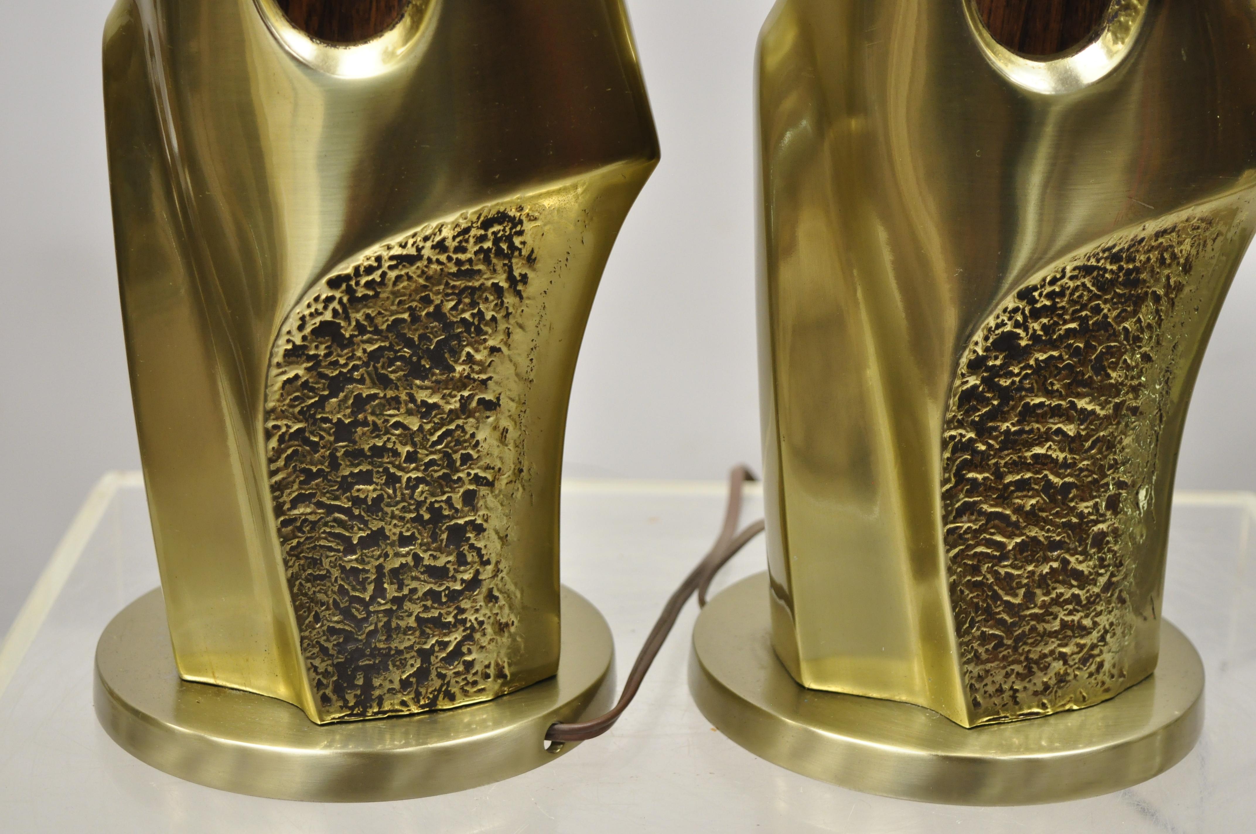 Metal Laurel Midcentury Brutalist Modernist Brass Sculptural Table Lamps, a Pair For Sale