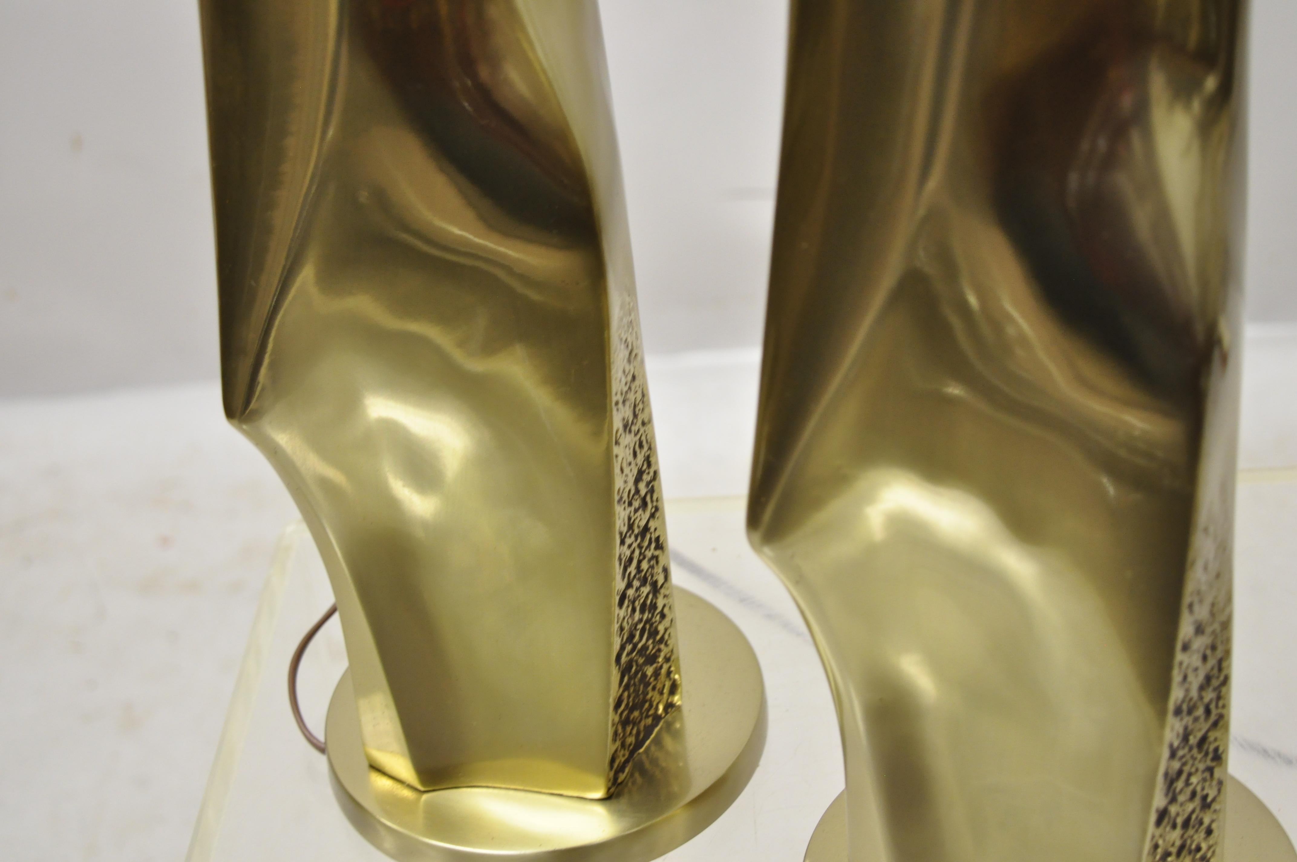 Laurel Midcentury Brutalist Modernist Brass Sculptural Table Lamps, a Pair en vente 1