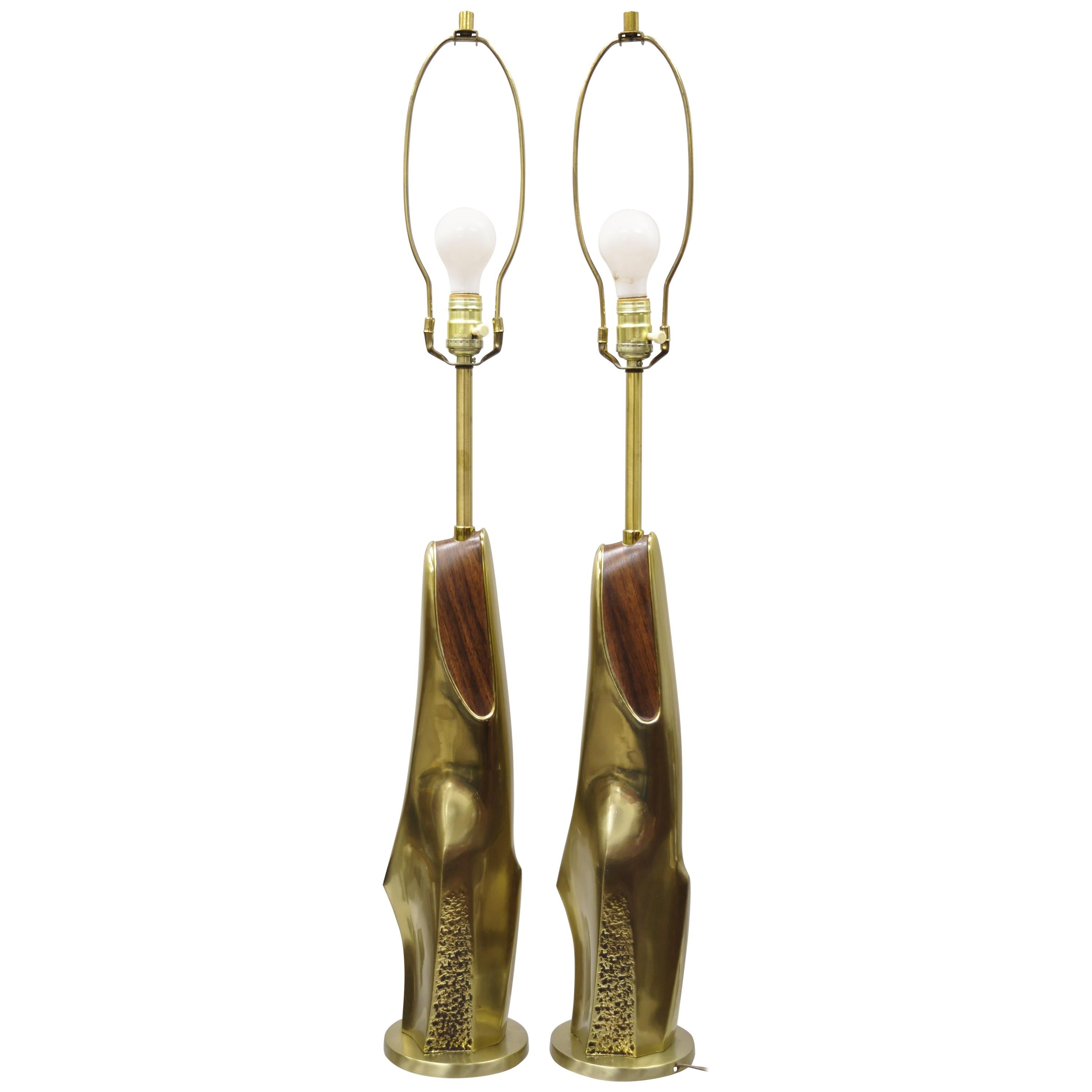 Laurel Midcentury Brutalist Modernist Brass Sculptural Tischlampen, ein Paar