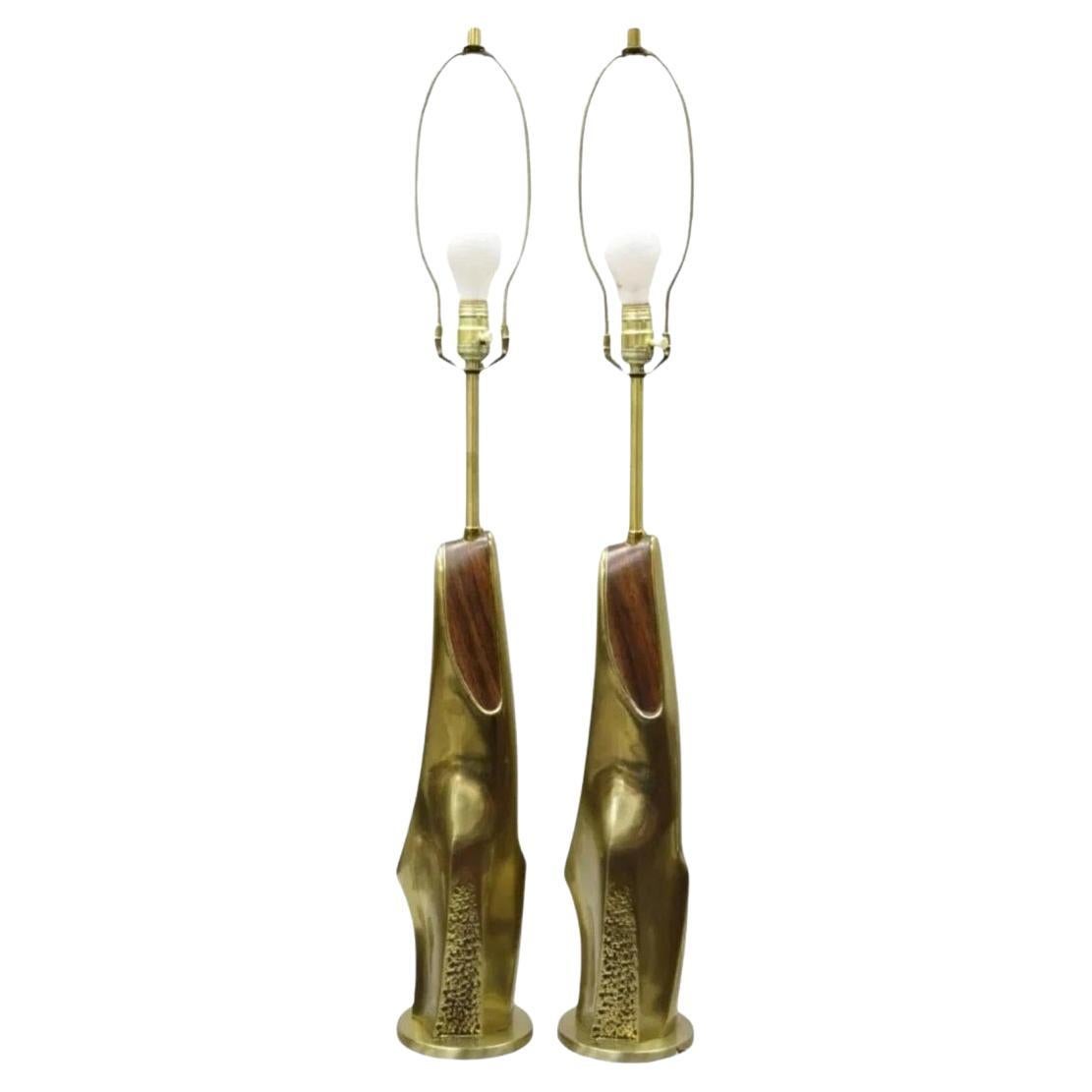 Laurel Mid Century Brutalist Modernist Messing skulpturale Tischlampen - ein Paar im Angebot