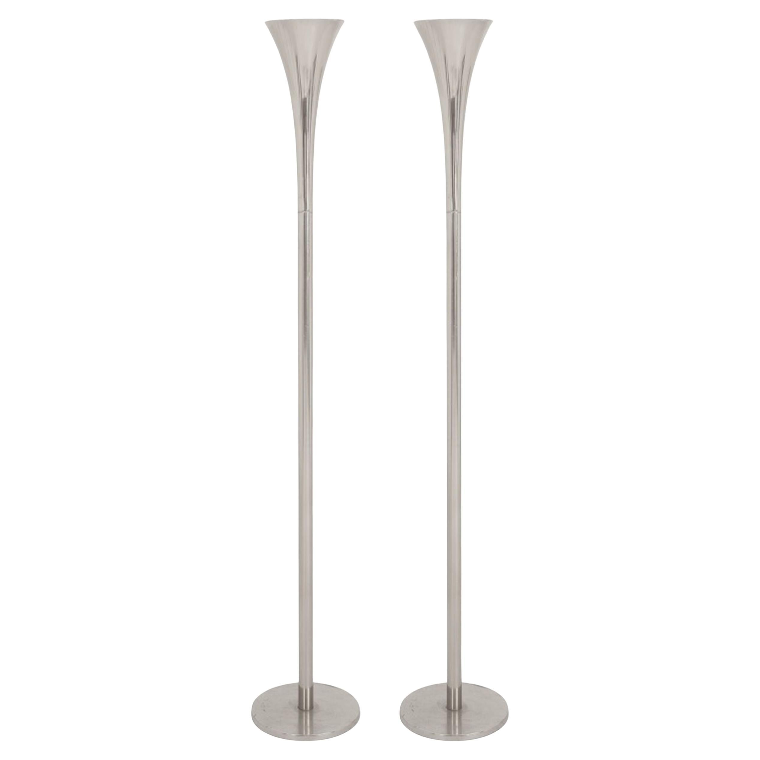 Laurel Mid-Century Chrome Torchiere Lamps, 2 For Sale