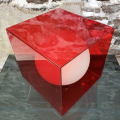 Laurel Mid-Century Modern Red Lucite Cube Lamp