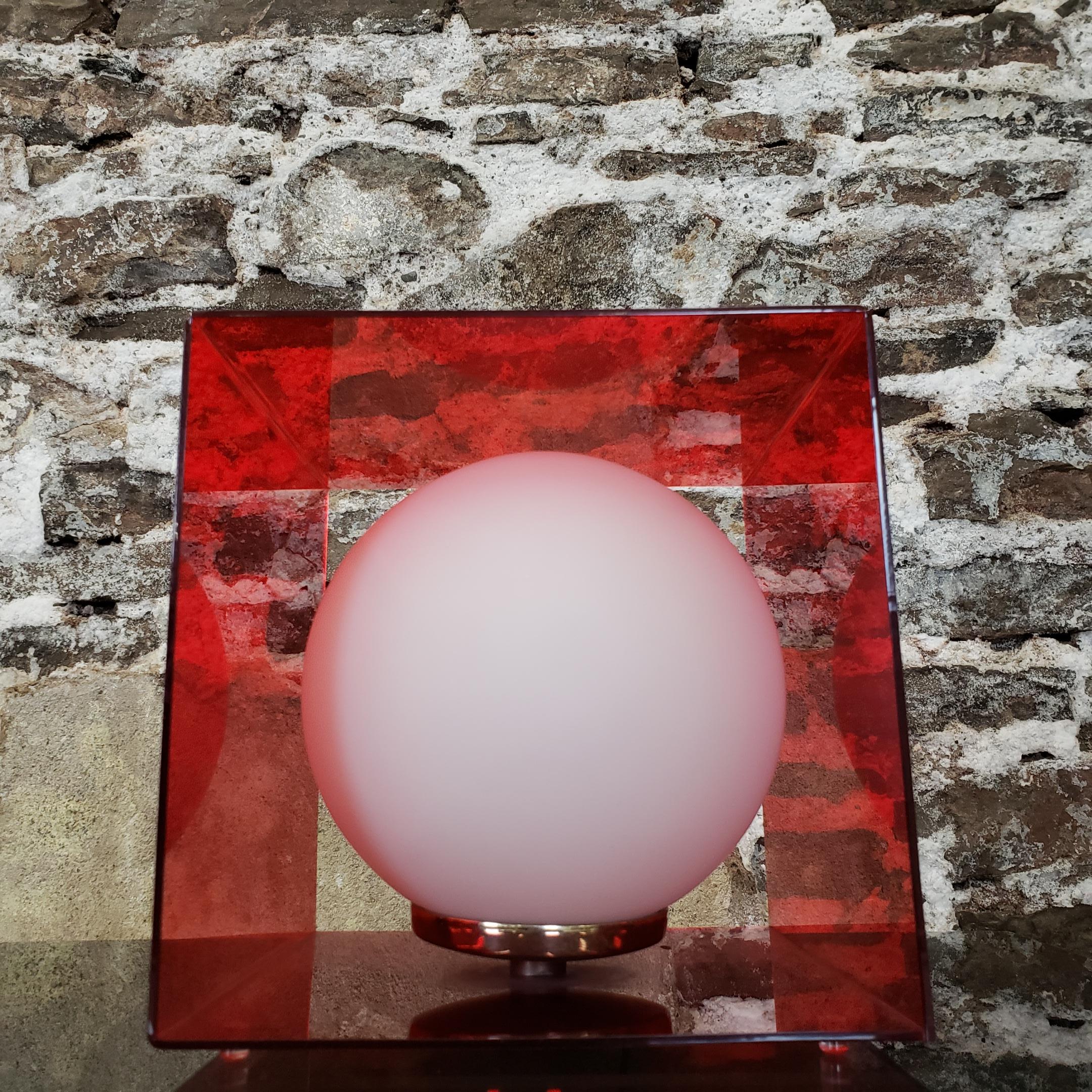 Swedish Laurel Mid-Century Modern Red Lucite Cube Lamp