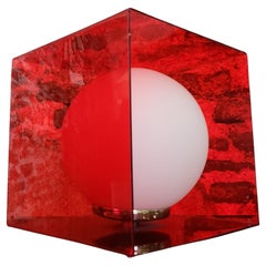Laurel Mid-Century Modern Red Lucite Cube Lamp