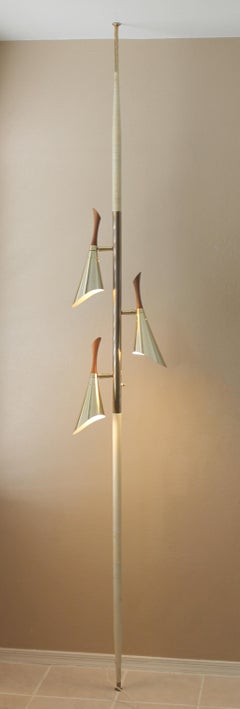 Laurel Mid Century Modern Tension Pole Lamp! Brass Teak Atomic Age Danish Modern