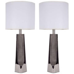Modernistische Lampen aus poliertem Chrom mit Lorbeerholz