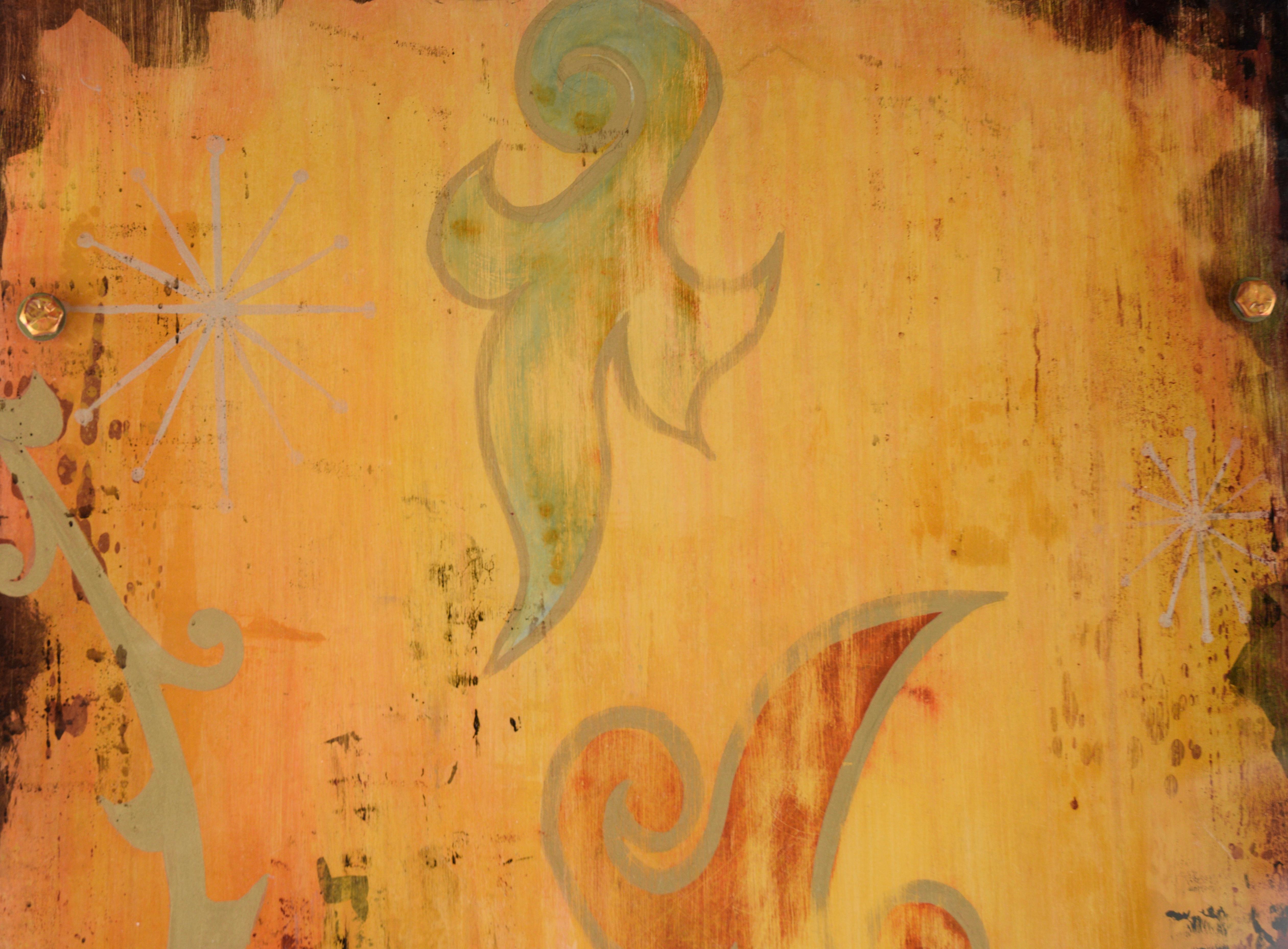 „Zephyrella“ – Gemälde auf Acryl mit Stahlskulpturenelementen – Painting von Laurel Morley