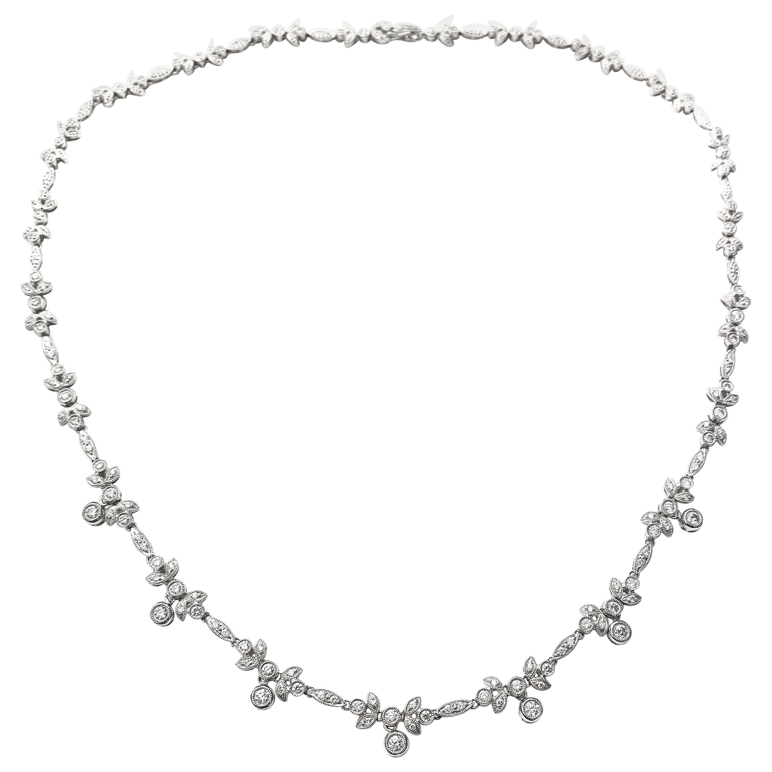 Laurel Motif Diamond and White Gold Necklace For Sale