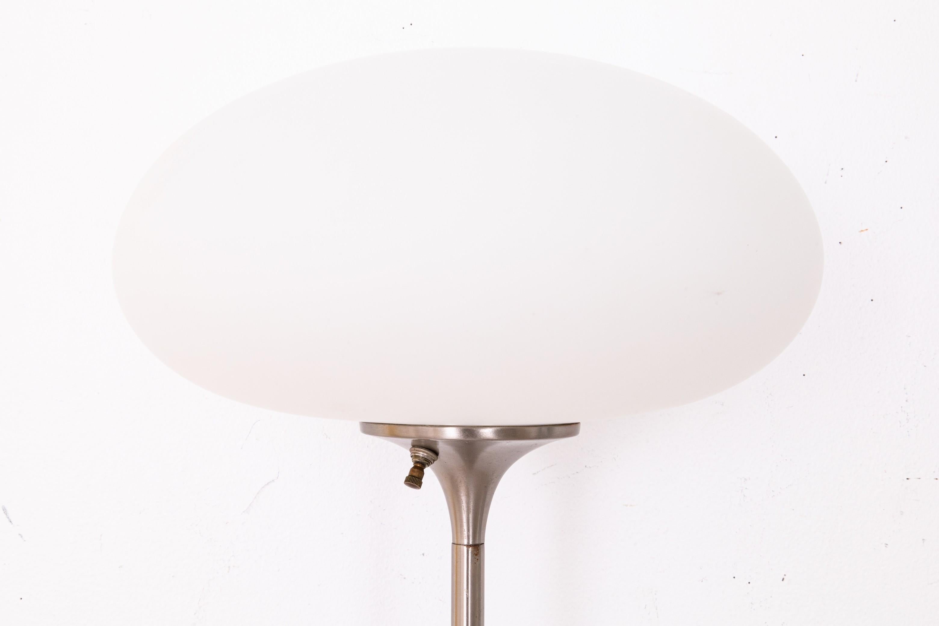 Mid-Century Modern Laurel Mushroom Mid Century Modern Brushed Metal and Smoked Glass Floor Lamp