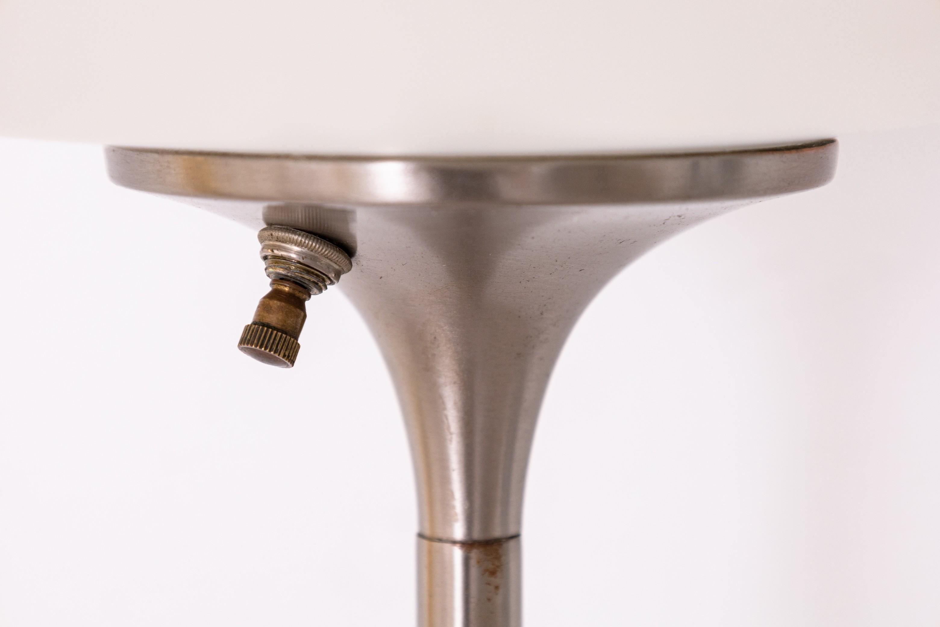 Laurel Mushroom Mid Century Modern Brushed Metal and Smoked Glass Floor Lamp 1