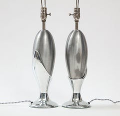 Laurel Lamp Co. Mid-Century Modern Nickel Flower Bud Lamps, 1970s