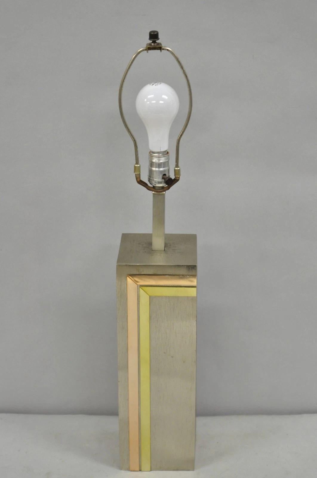 Laurel Pierre Cardin Style Brushed Aluminum Mid Century Modern Cubist Table Lamp For Sale 6