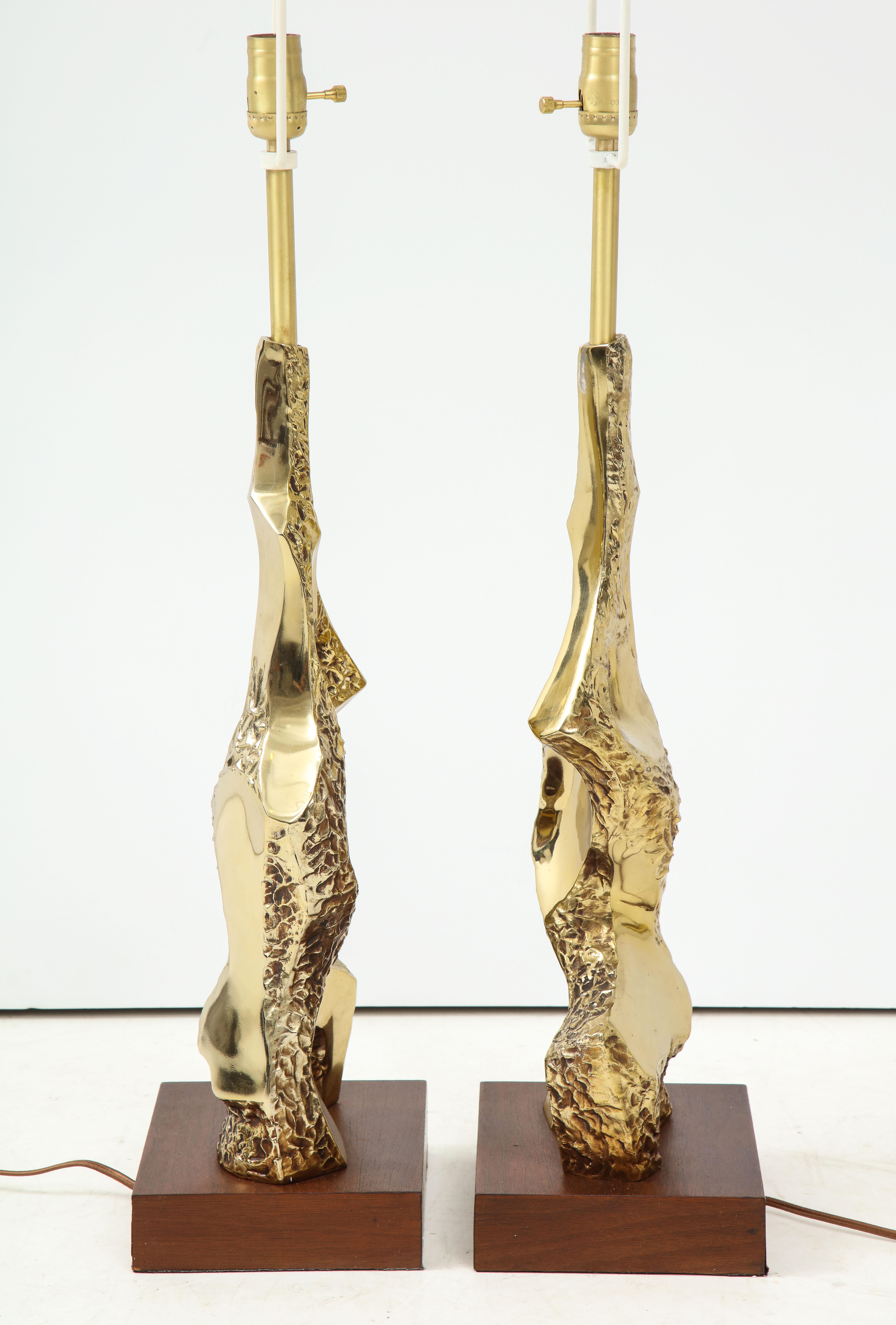 Laurel Sculptural Brutalist Brass Table Lamps In Good Condition In New York, NY