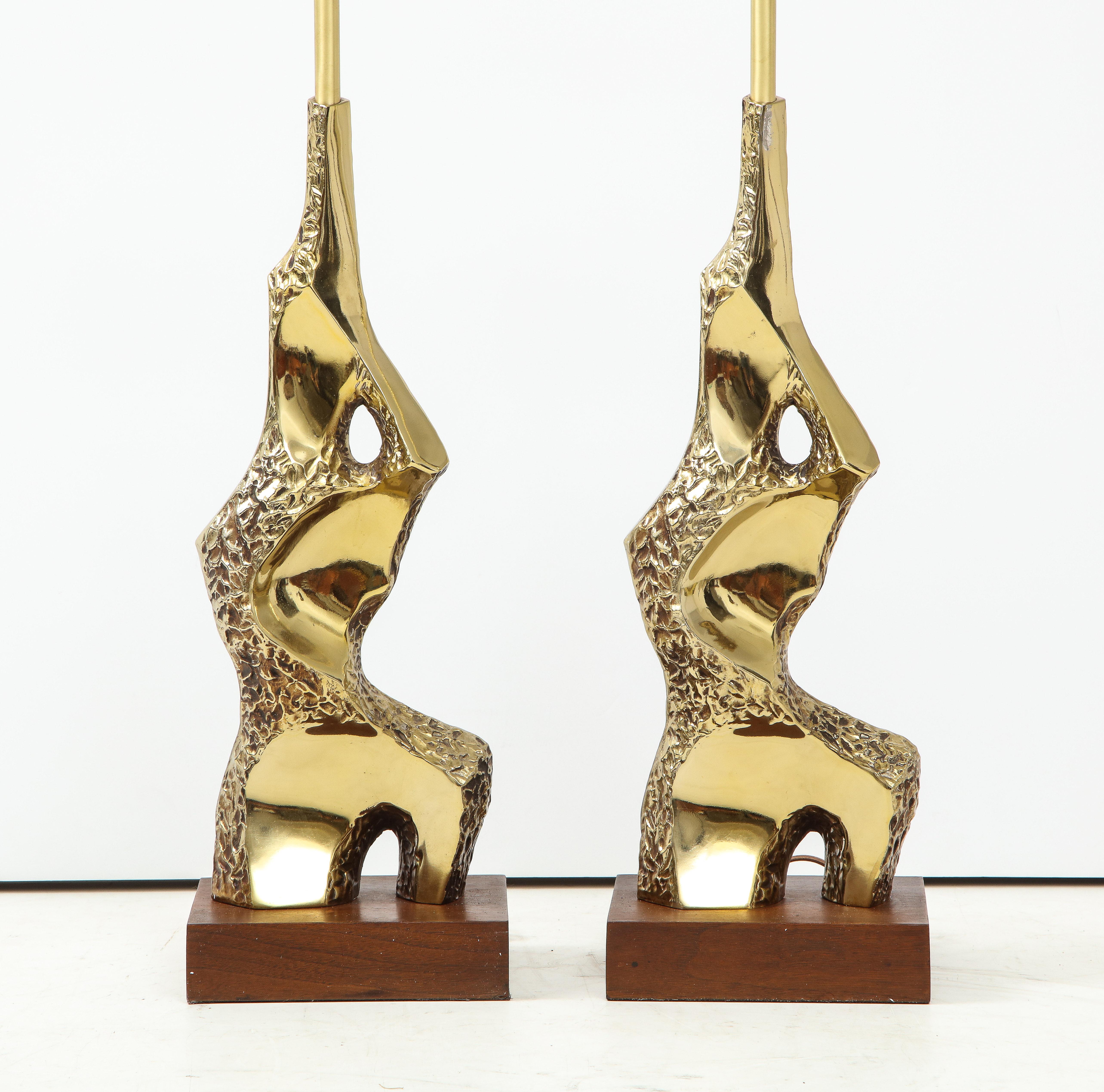 Laurel Sculptural Brutalist Brass Table Lamps 1