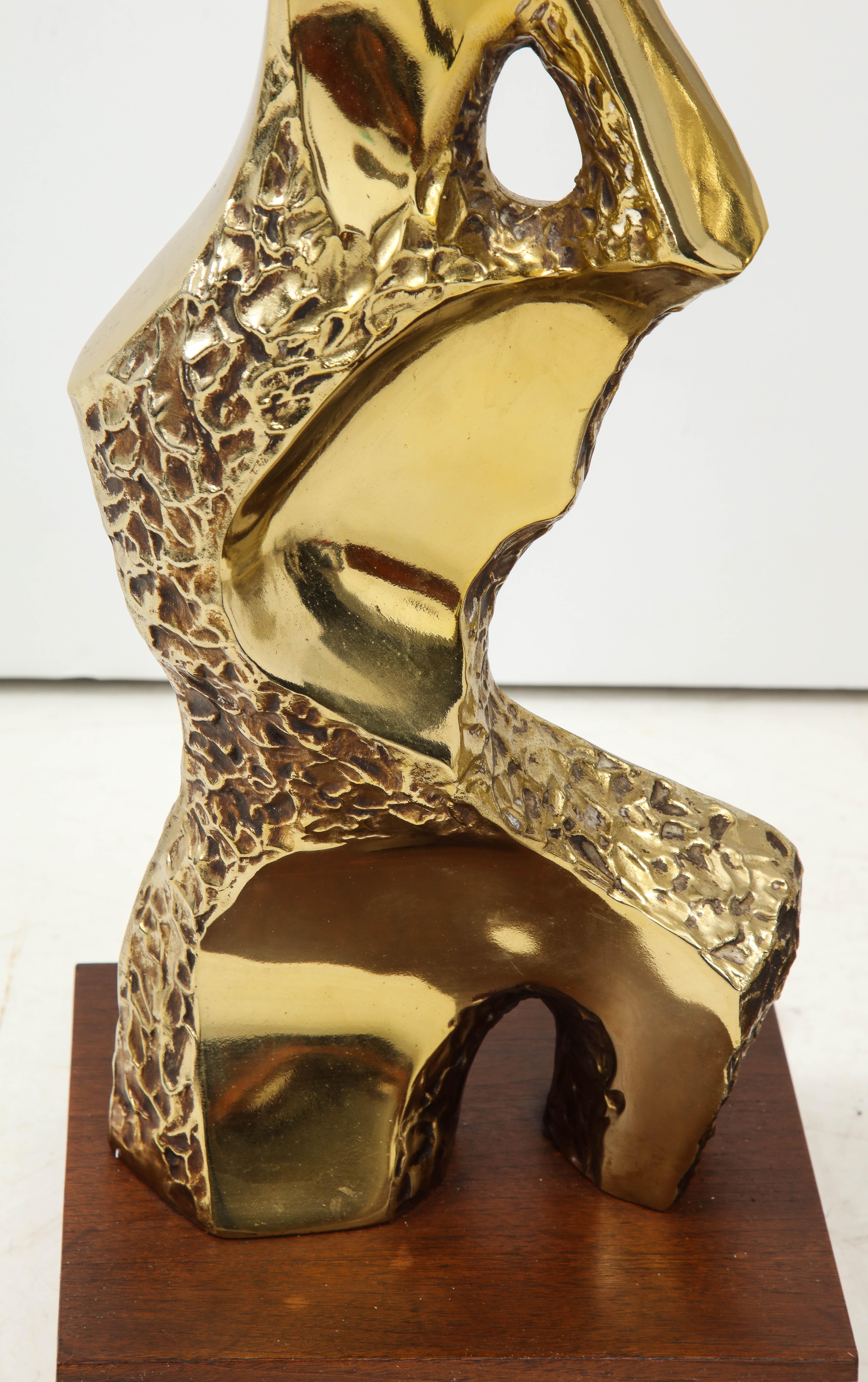 Laurel Sculptural Brutalist Brass Table Lamps 3