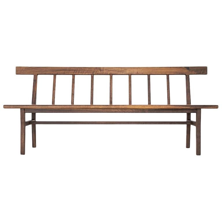 Laurel Settee, Modern Walnut Windsor Style Bench For Sale