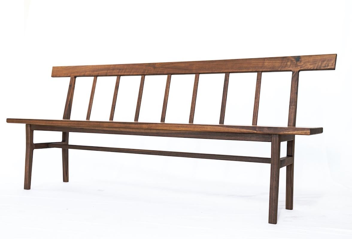 Contemporary Laurel Settee, Modern Windsor Style Bench in Blackened Ash For Sale