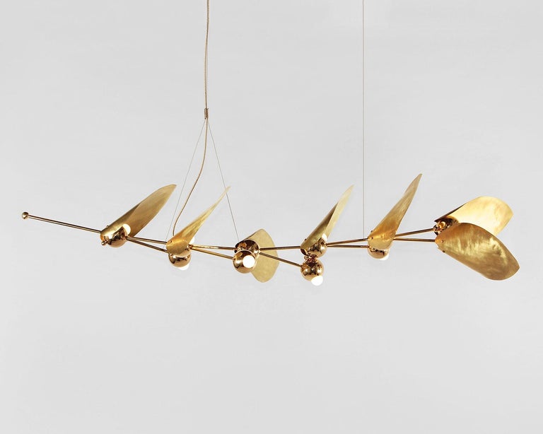 Laurel SevenLeaf Chandelier, Brass Finish, Modern Sculptural Organic