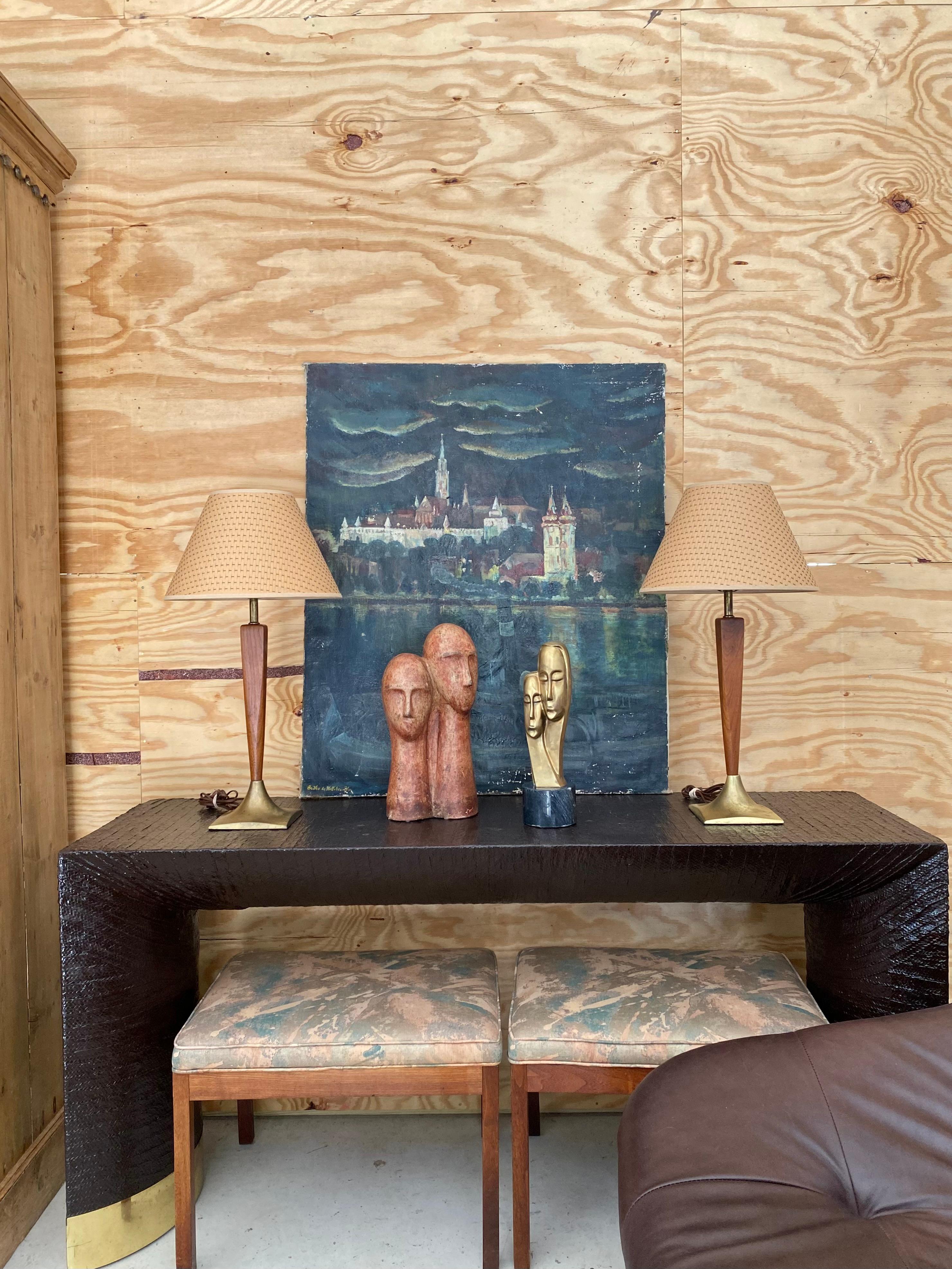Laurel-Style Walnut + Brass Midcentury Modern Lamps, A Pair For Sale 7