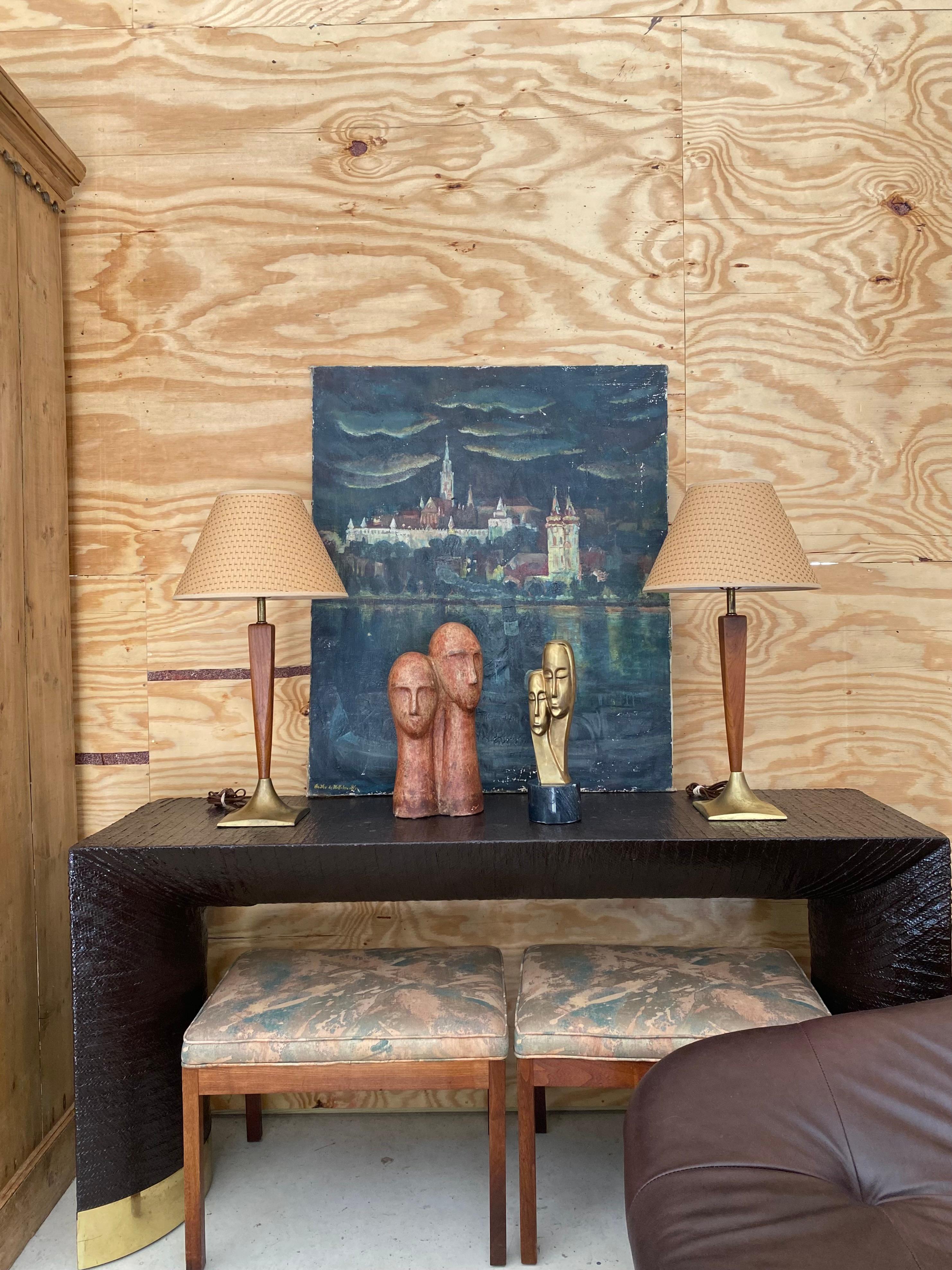 Laurel-Style Walnut + Brass Midcentury Modern Lamps, A Pair For Sale 11