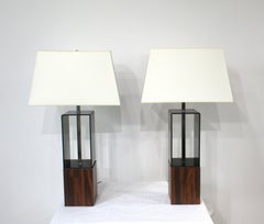 Laurel Styled Mid Century 1970's Faux Rosewood / Lucite Table lamps