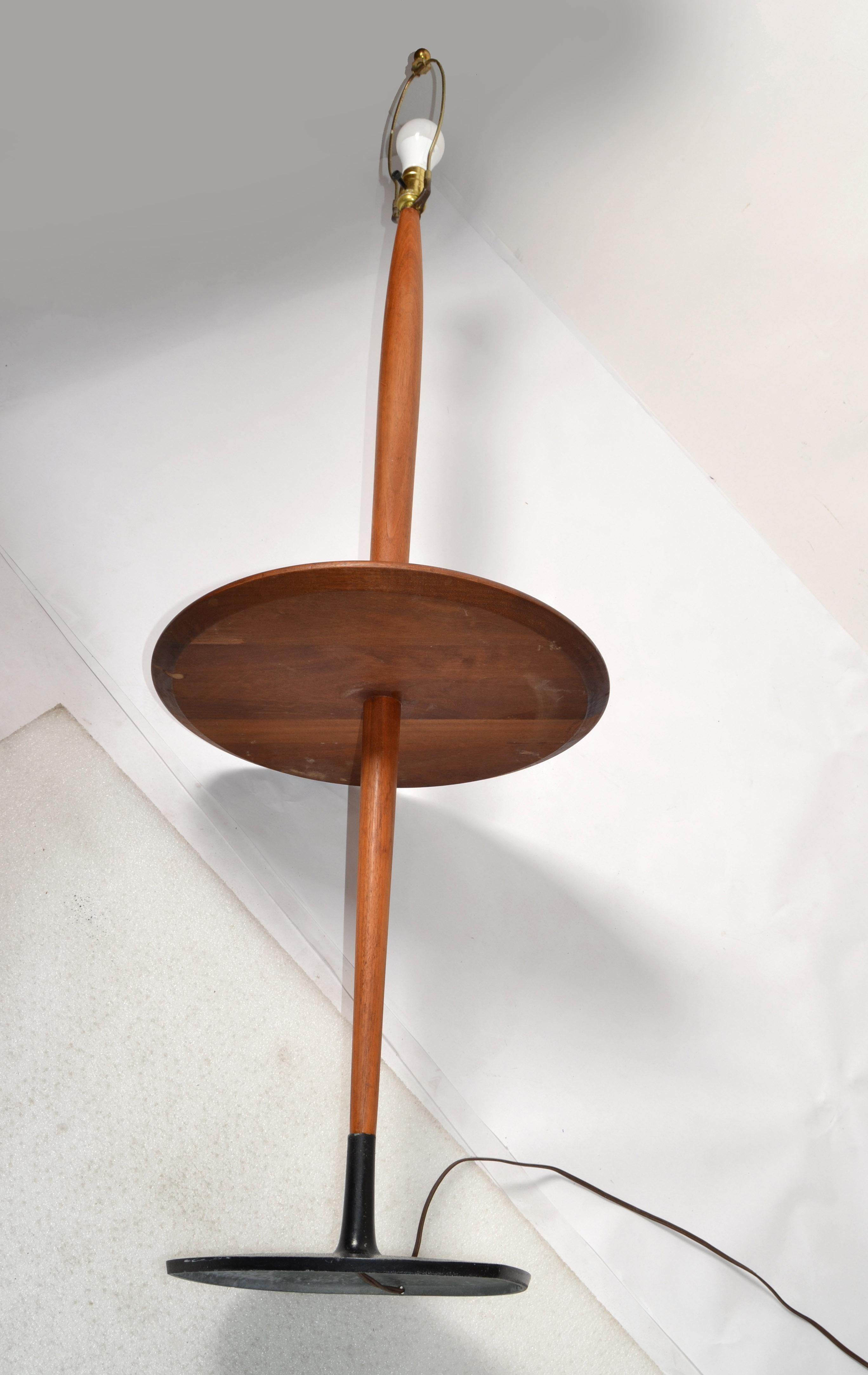Laurel Tapered Walnut Round Table Floor Lamp Shade Mid-Century Modern American For Sale 5