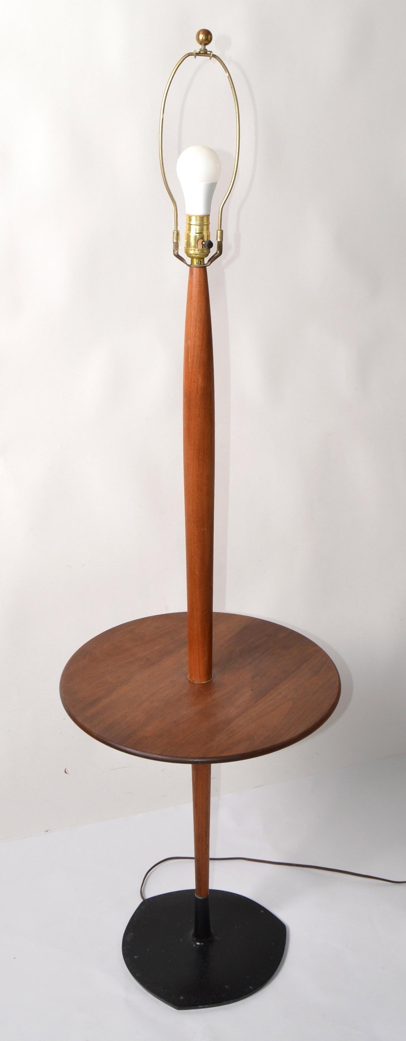 Hand-Crafted Laurel Tapered Walnut Round Table Floor Lamp Shade Mid-Century Modern American For Sale