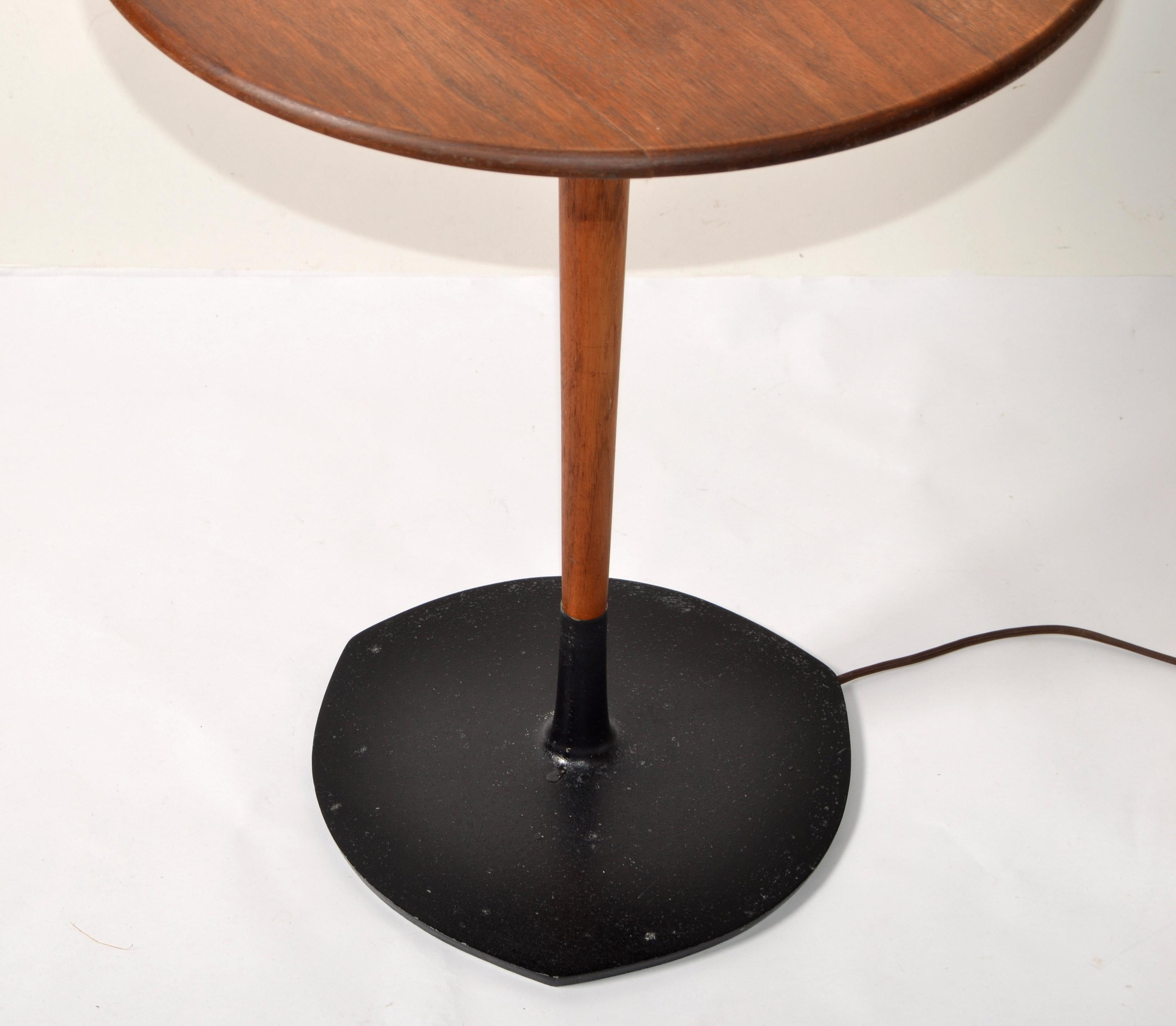 Brass Laurel Tapered Walnut Round Table Floor Lamp Shade Mid-Century Modern American For Sale