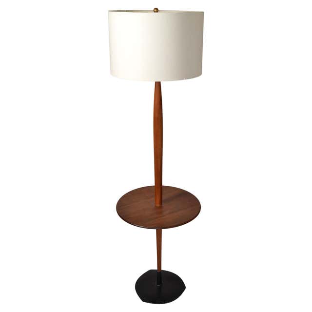 Large Mid-Century Walnut Floor Lamp with Cork Shade at 1stDibs | cork ...