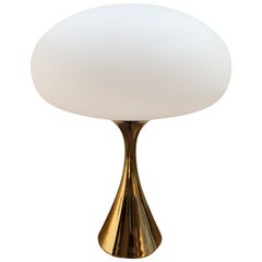 Laurel V-808 Lamp in Brass with Mushroom Shaped Italian Glass Shade Midcentury