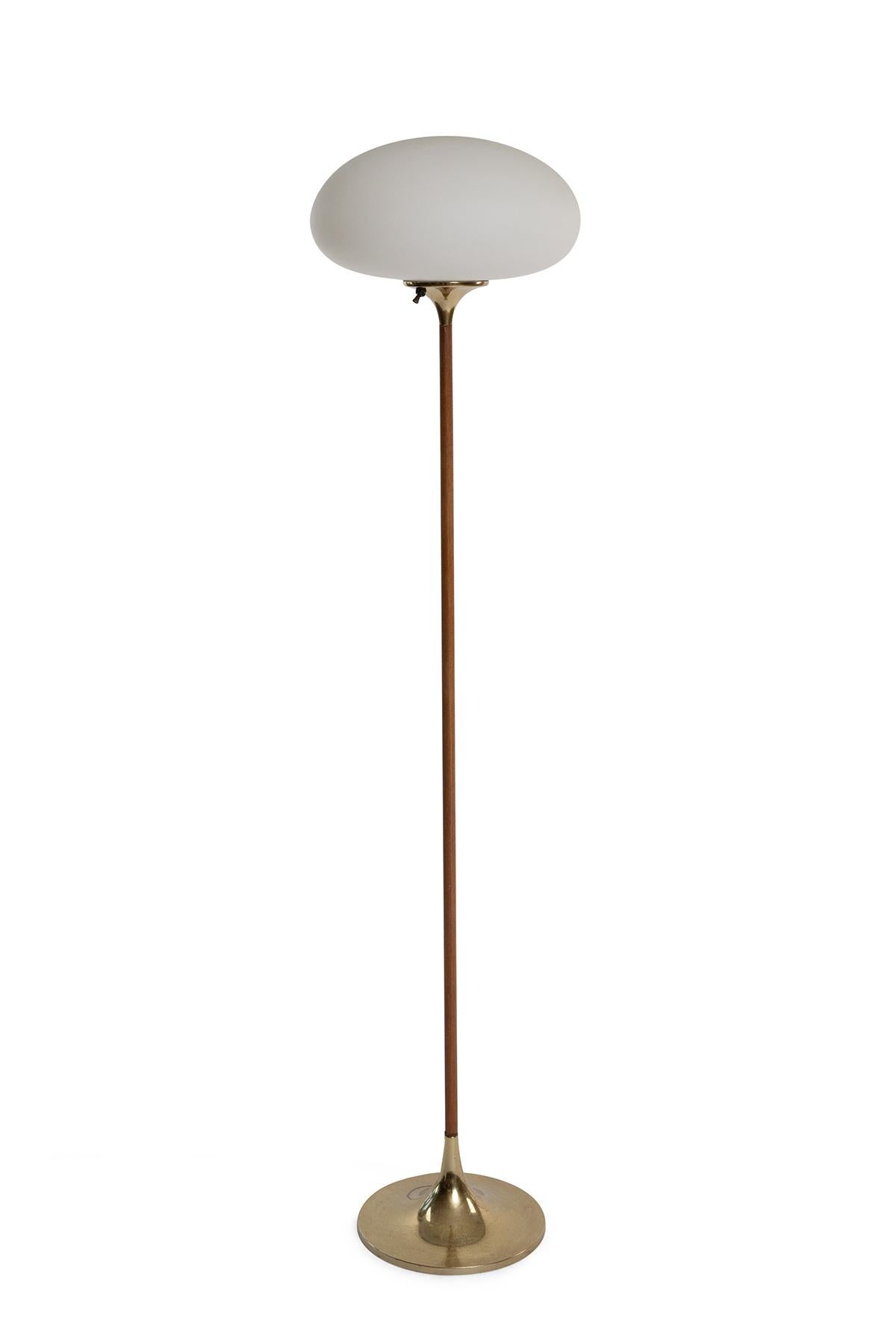 Mid-Century Modern Laurel Walnut & Brass Mushroom Floor Lamps