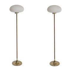 Laurel Walnut & Brass Mushroom Floor Lamps