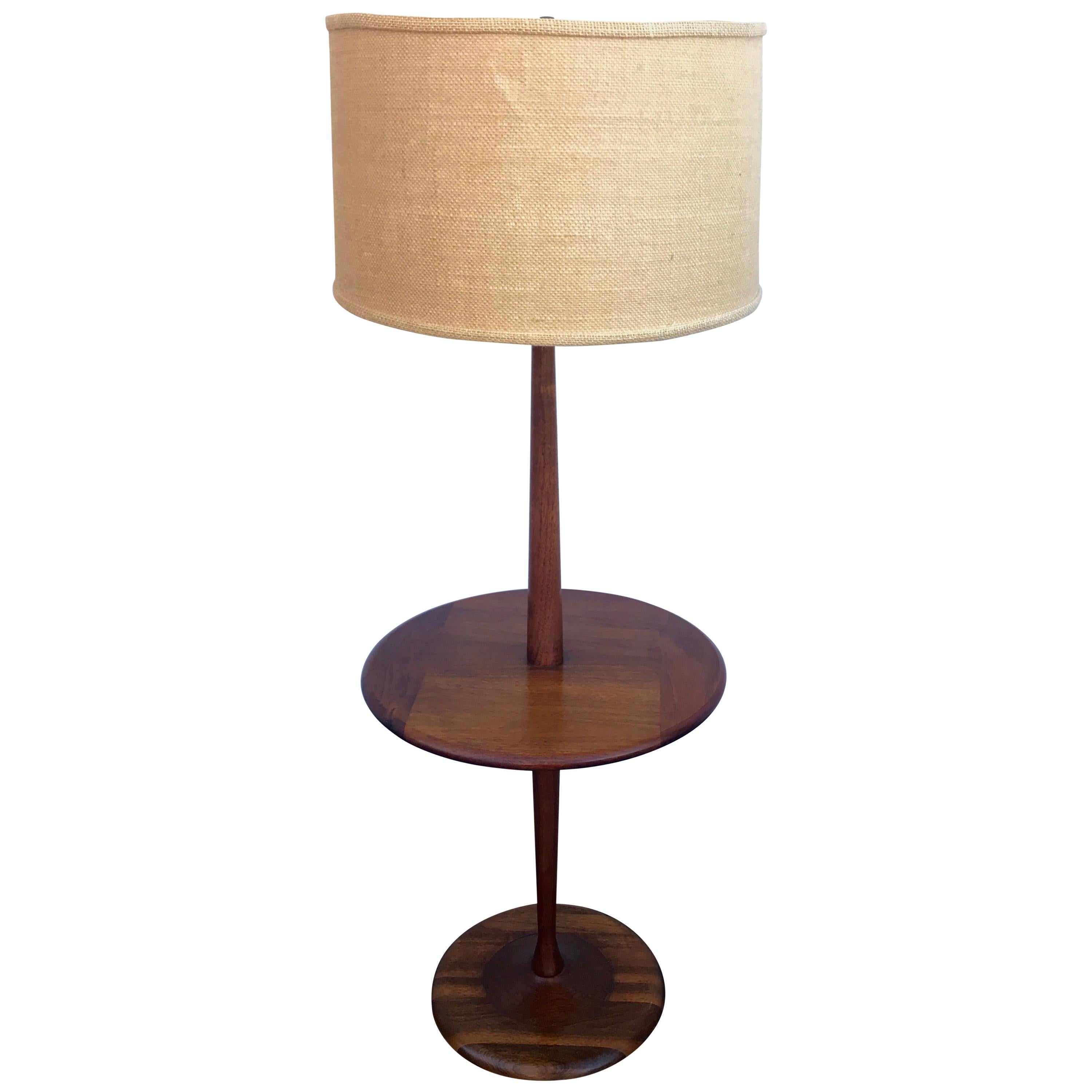 Laurel Walnut Mid-Century Modern Floor Lamp with Table, circa 1960s For Sale