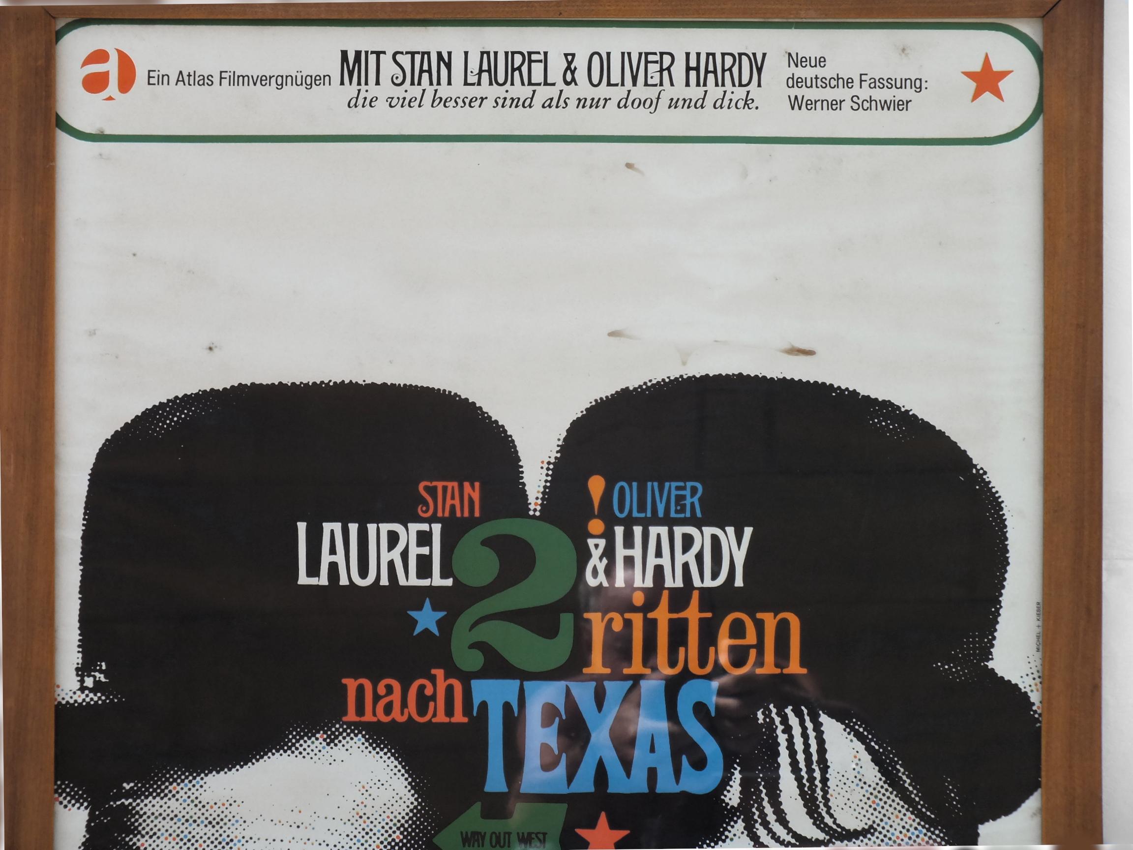 Mid-Century Modern  Laurel&Oliver Hardy 2 ritten nach texas/Way Out West Gunther Kieser '60 movie For Sale