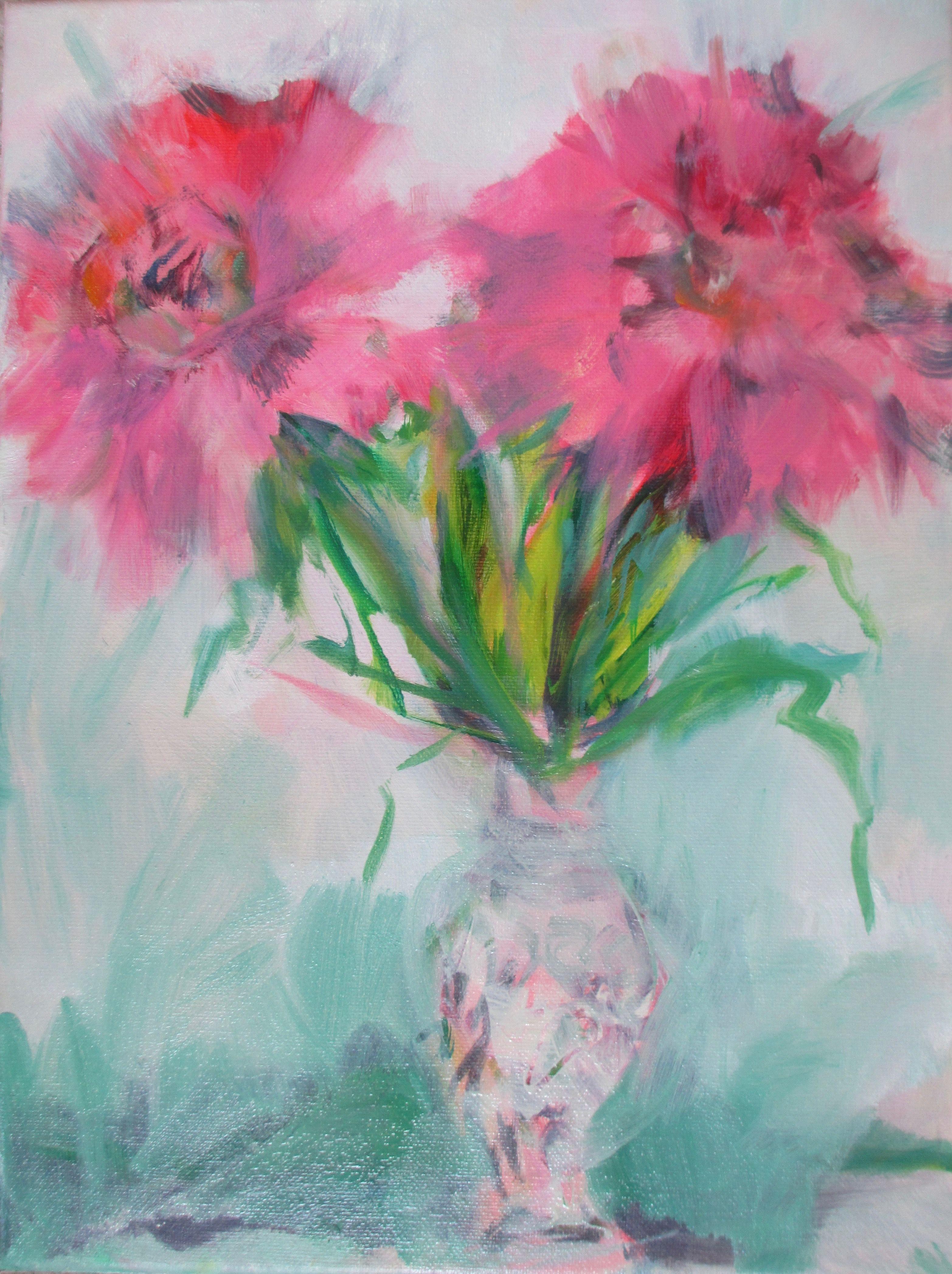 Lauren Acton Abstract Painting - Flowers in Vase, Painting, Oil on Canvas